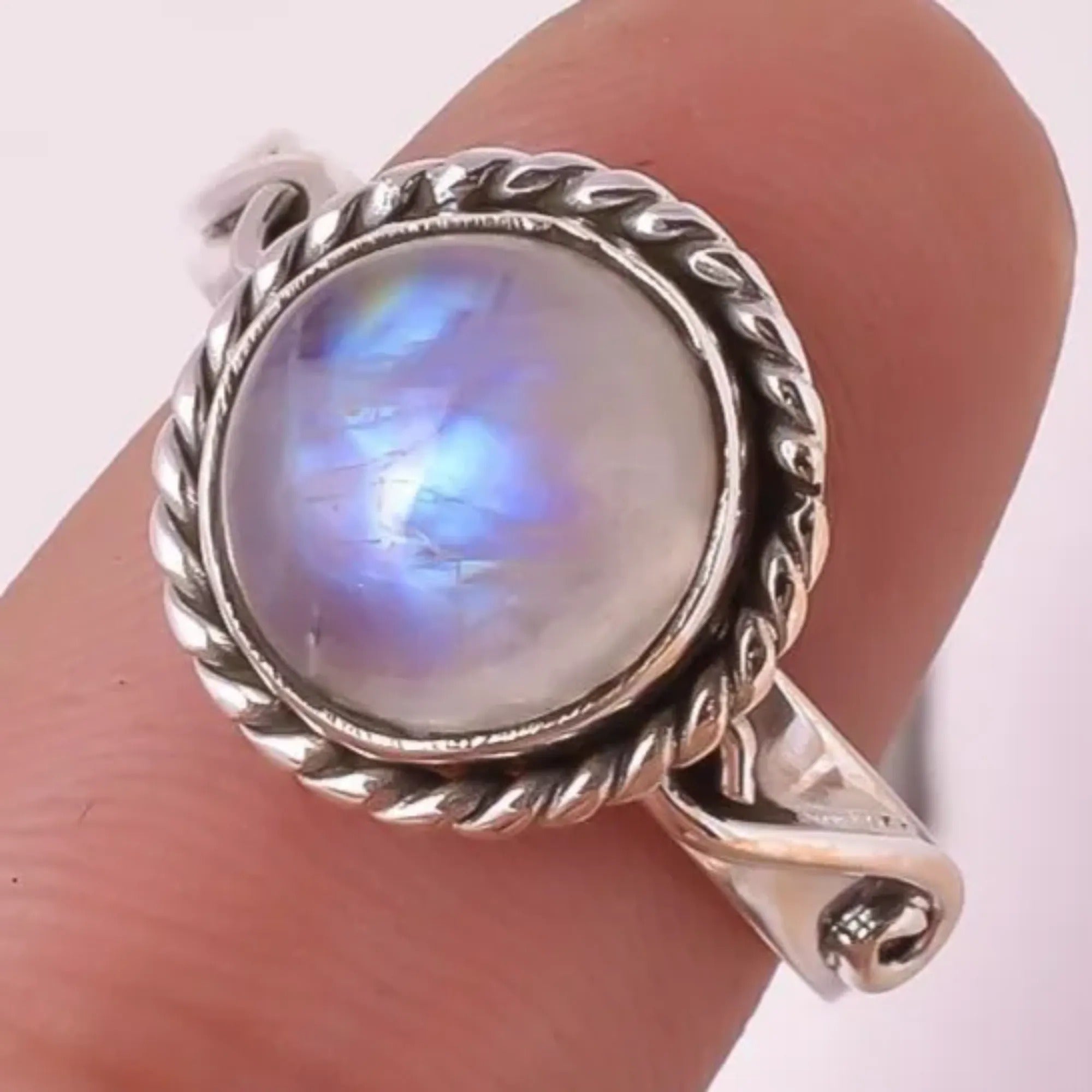 Rainbow Moonstone 925 Sterling Silver Handmade Statement Ring- Boho June Birthstone Jewelry - Perfect Gift for Her Birthday Anniversary Christmas Valentine Day