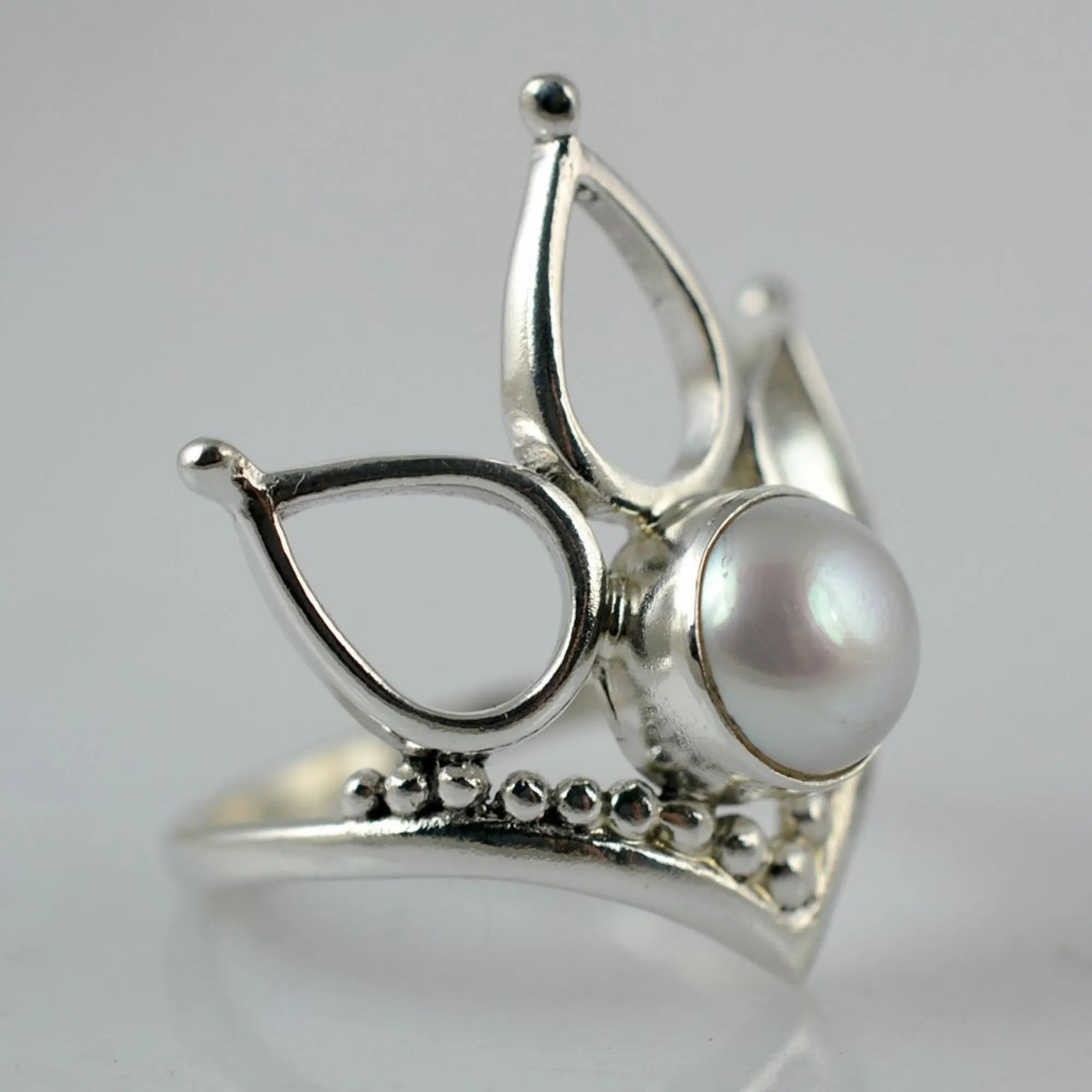Freshwater Pearl 925 Sterling Silver Handmade Ring - Boho June Birthstone Jewelry - Perfect Gift for Her Birthday Anniversary Christmas Valentine Day