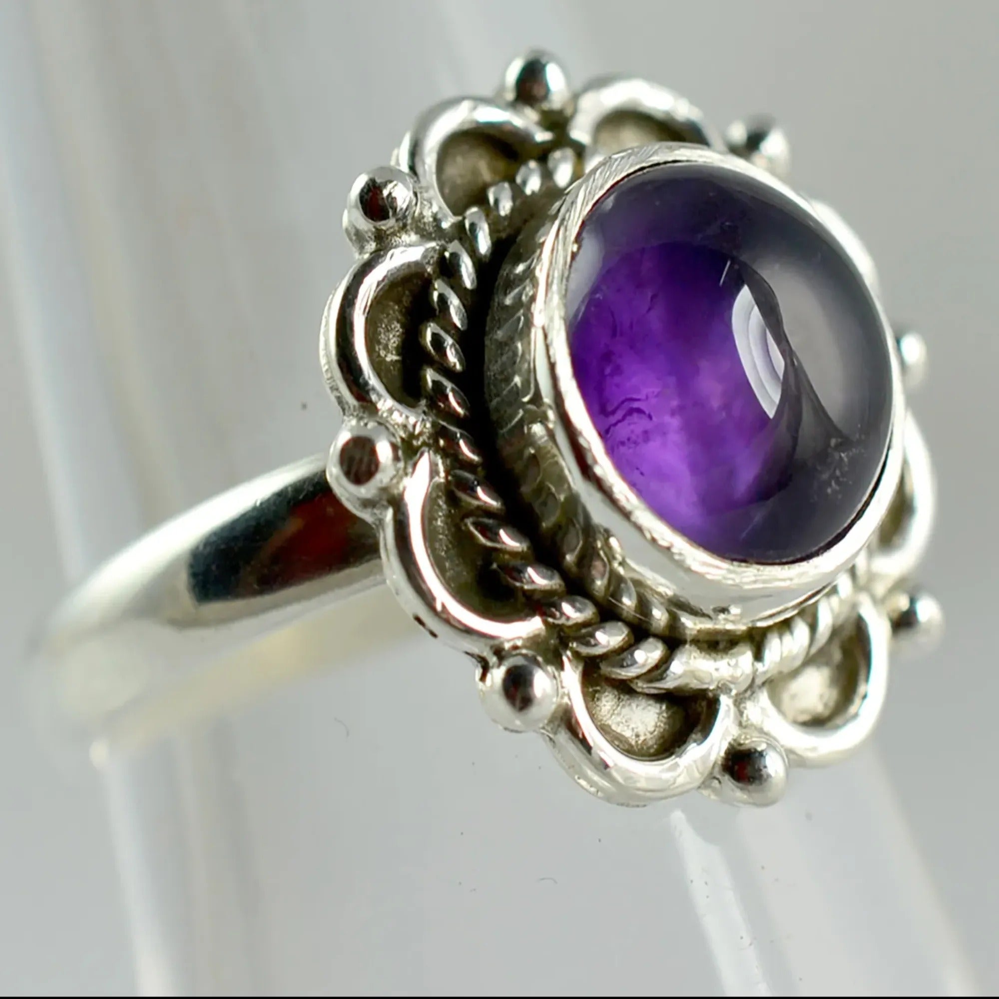 Navya Craft Amethyst Round 925 Sterling Silver Handmade Women Statement Ring, February Gemstone Ring, Amethyst Silver Ring Christmas Anniversary Birthday Valentine Day Gift wife her mother sister