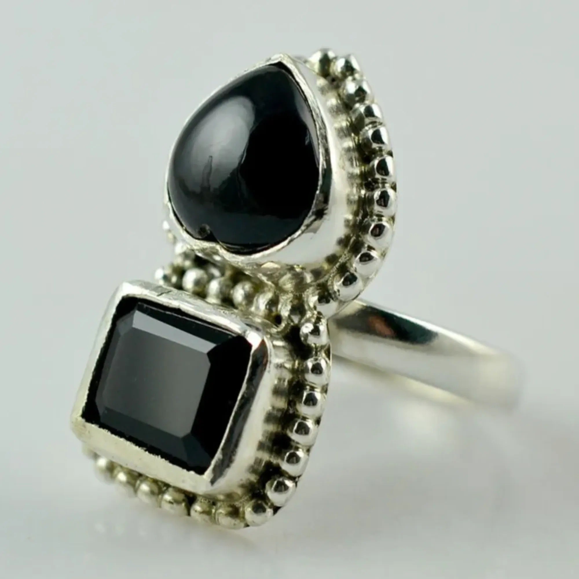 Black Onyx 925 Sterling Silver Handmade Ring - Boho July Birthstone Jewelry - Perfect Gift for Her Birthday Anniversary Christmas Valentine Day