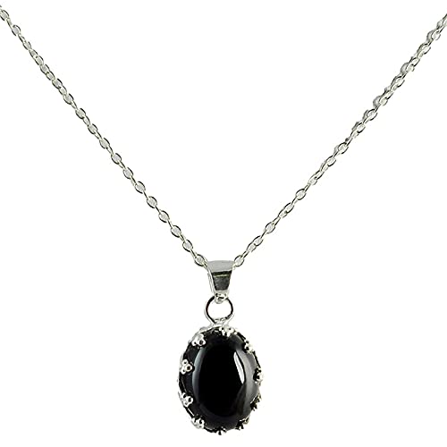 Navya Craft Black Onyx 925 Solid Sterling Silver Handmade Pendant Chain Necklace for Women Christmas Gift January Birthstone black stone Jewelry
