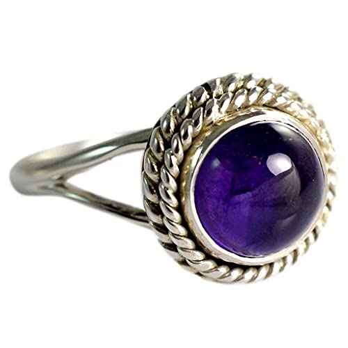 Navya Craft Amethyst Round 925 Sterling Silver Handmade Ring Boho Jewelry Size 4 to 13 - Navya Craft
