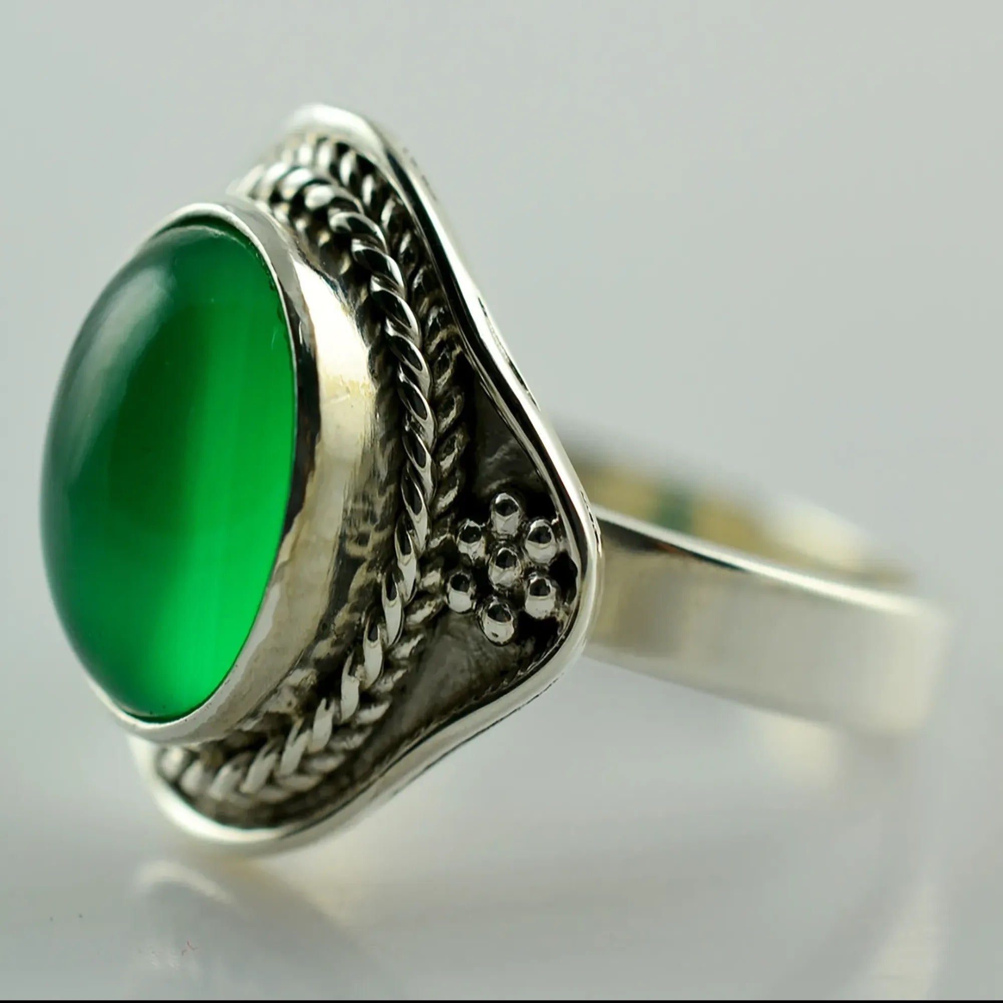 Green Onyx 925 Sterling Silver Handmade Ring - Boho July Birthstone Jewelry - Perfect Gift for Her Birthday Anniversary Christmas Valentine Day