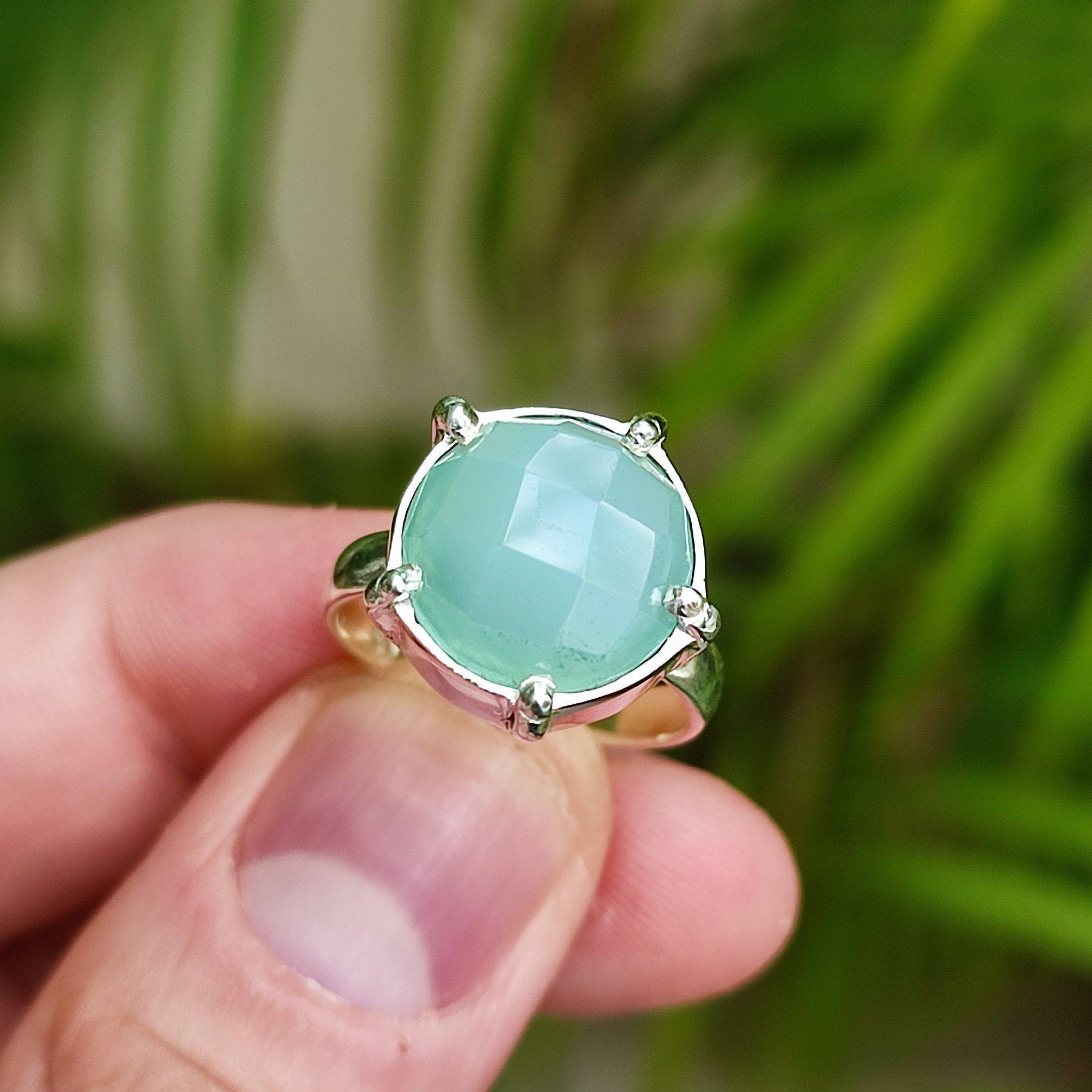 Natural Aqua Chalcedony 925 Sterling Silver Handmade Statement Women Ring, Chalcedony Silver Ring, Boho Ring, Gift For Her