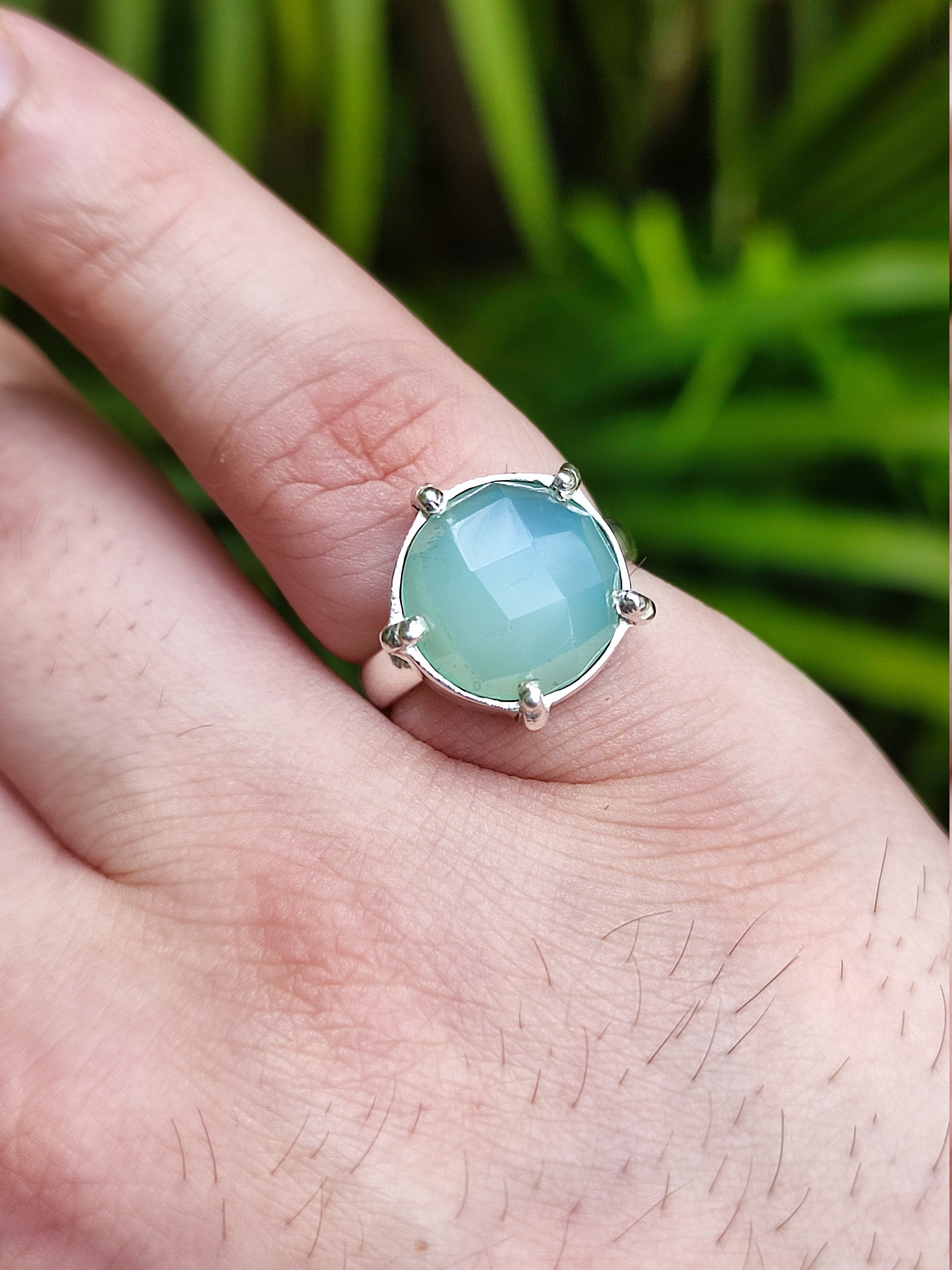 Natural Aqua Chalcedony 925 Sterling Silver Handmade Statement Women Ring, Chalcedony Silver Ring, Boho Ring, Gift For Her