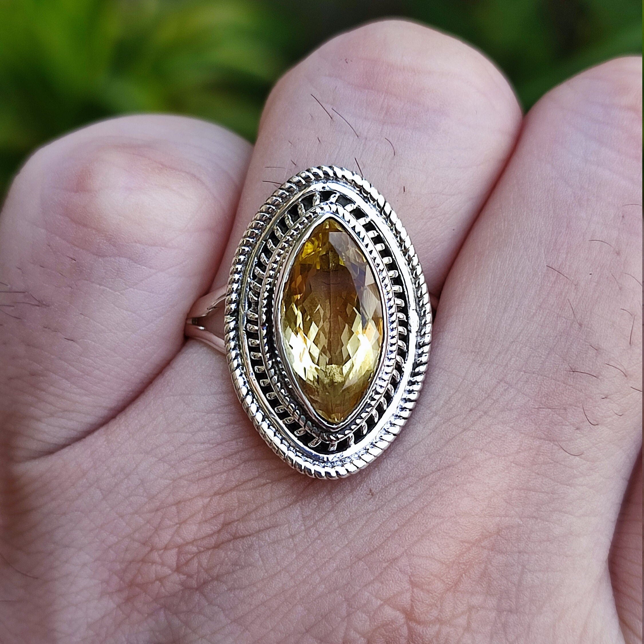 Natural Citrine 925 Sterling Silver Handmade Statement Women Ring, Yellow Gemstone Ring, Citrine Silver Ring, Boho Jewelry