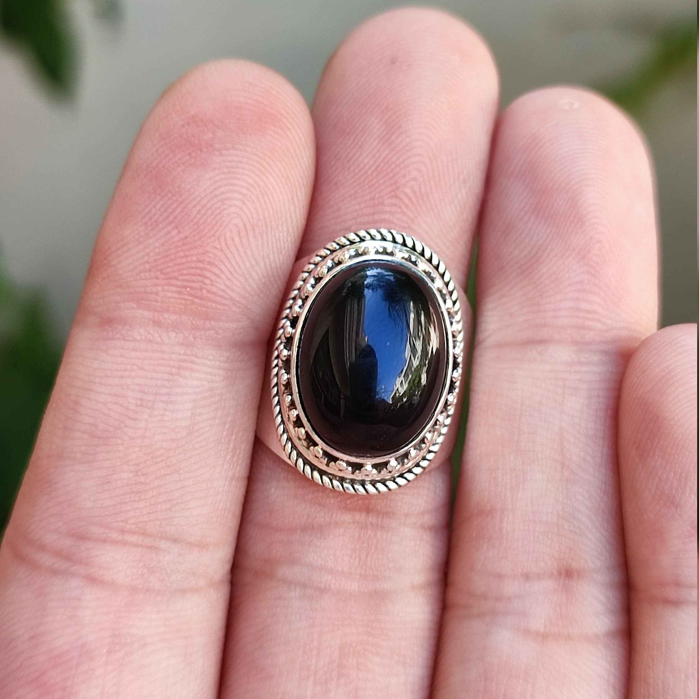 Natural Black Onyx Oval 925 Sterling Silver Handmade Women Statement Ring, Black Onyx Silver Ring, Black Gemstone Cocktail Ring, Boho Ring