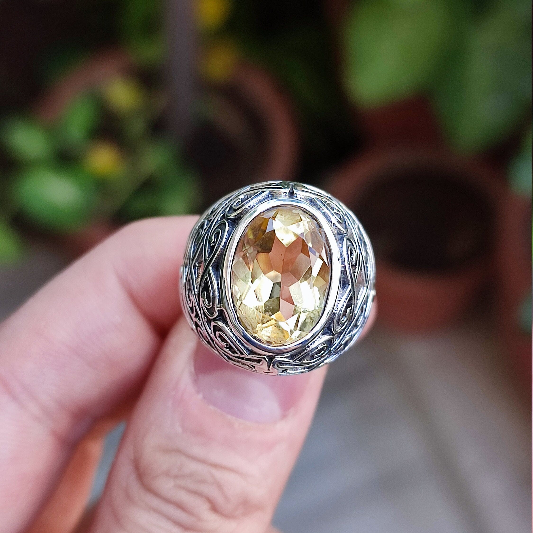 Natural Citrine 925 Sterling Silver Handmade Statement Men Ring, Yellow Gemstone Silver Ring, Gift for him, Citrine Boho Ring