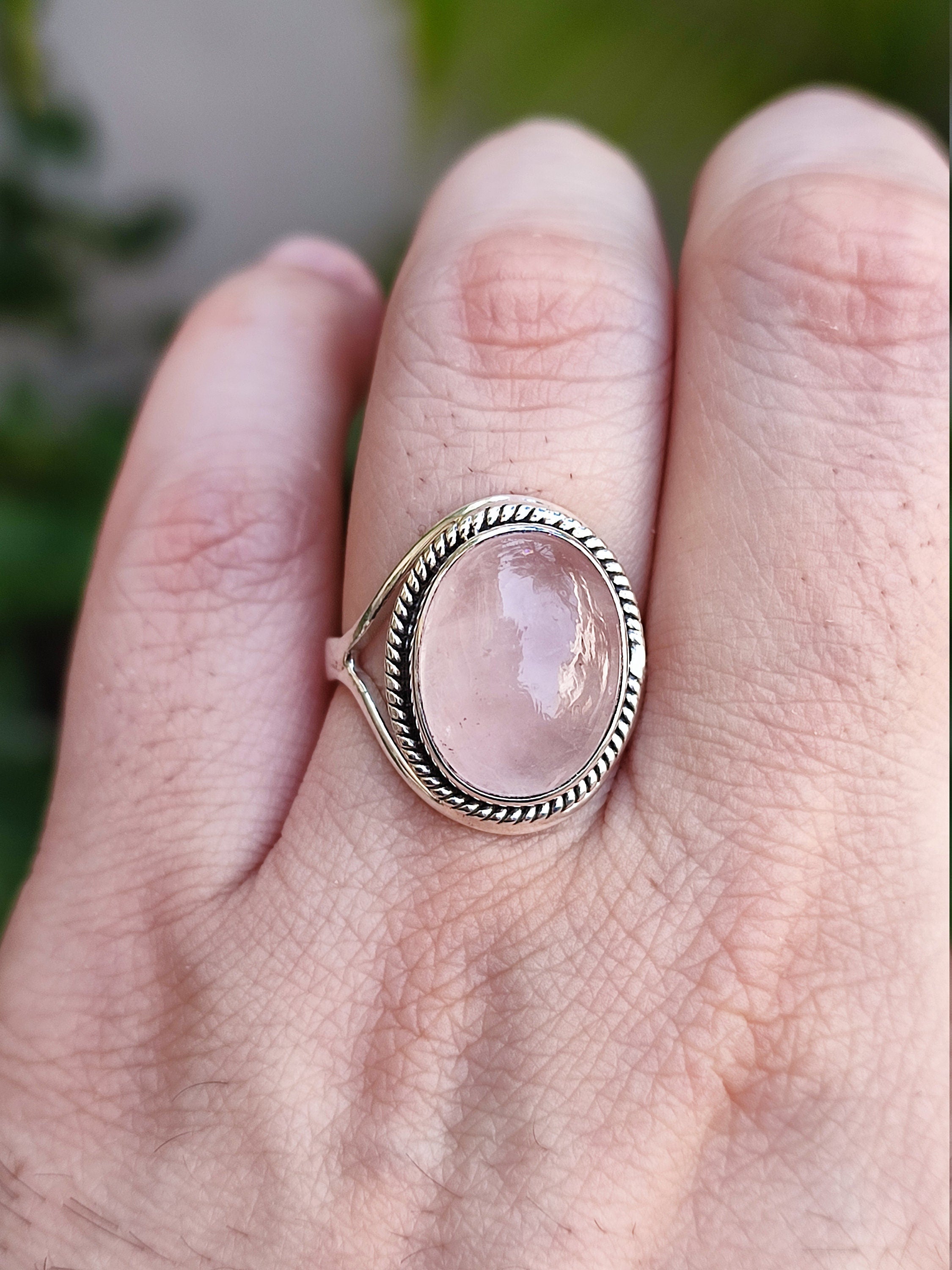 Rose Quartz Oval 925 Sterling Silver Handmade Women Cocktail Ring, Rose Quartz Silver Ring, Pink Gemstone Ring, Gift for her, Boho Ring