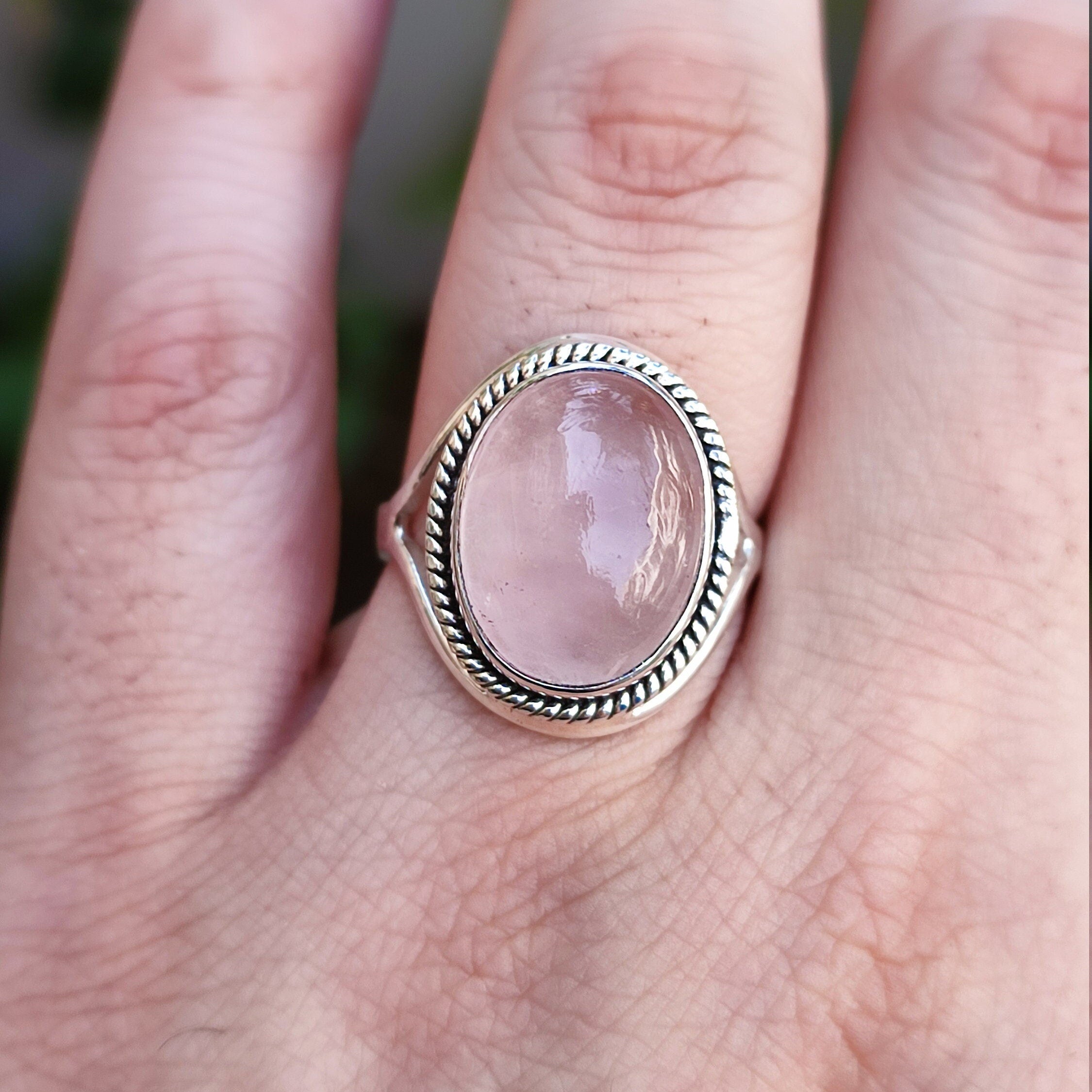 Rose Quartz Oval 925 Sterling Silver Handmade Women Cocktail Ring, Rose Quartz Silver Ring, Pink Gemstone Ring, Gift for her, Boho Ring
