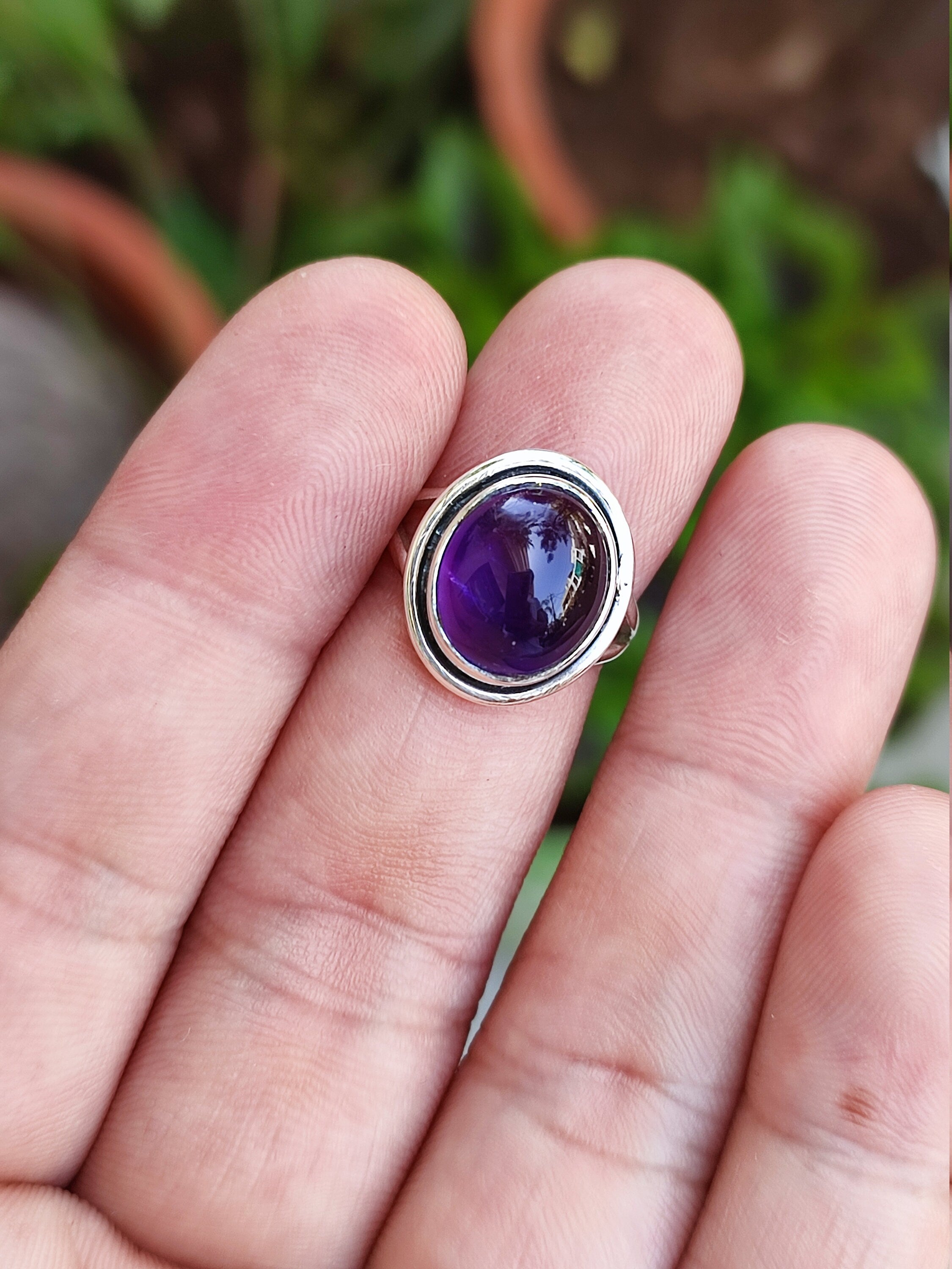 Amethyst 925 Sterling Silver Handmade Women Statement Ring, Amethyst Oval Silver Ring, Natural Amethyst Ring, Purple Gemstone Ring
