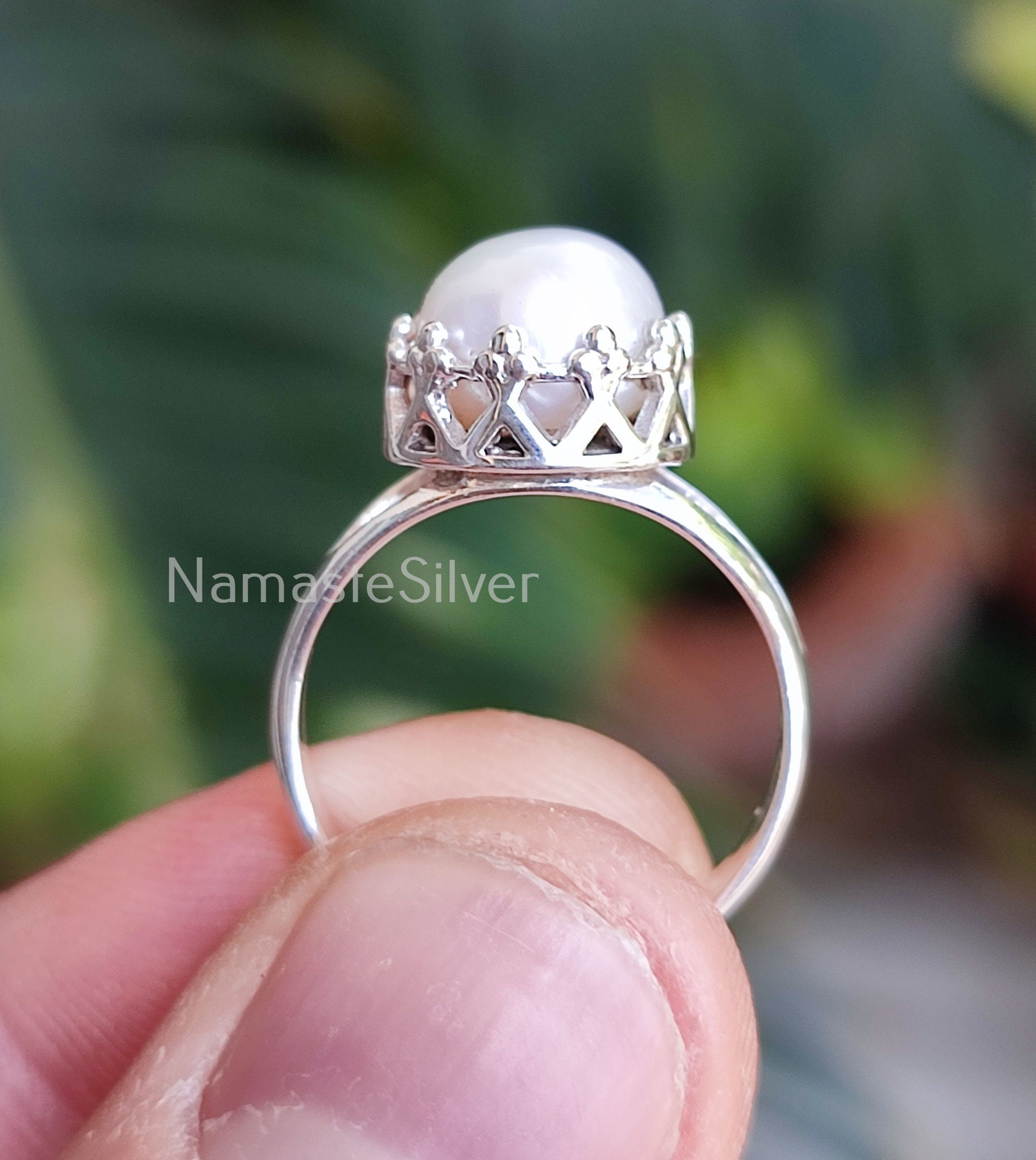 Freshwater Pearl 925 Sterling Solid Silver Handmade Crown Ring for Women, Pearl Silver Ring, Gift for Her, Mother's Day Gift
