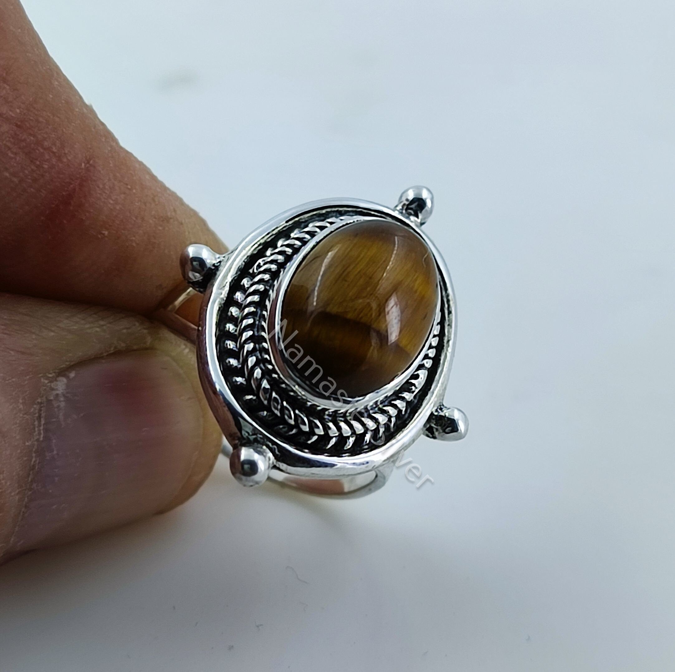 Tiger Eye 925 Sterling Silver Handmade Ring, Tiger Eye Silver Ring, Natural Tiger Eye Oval Ring, Boho Ring