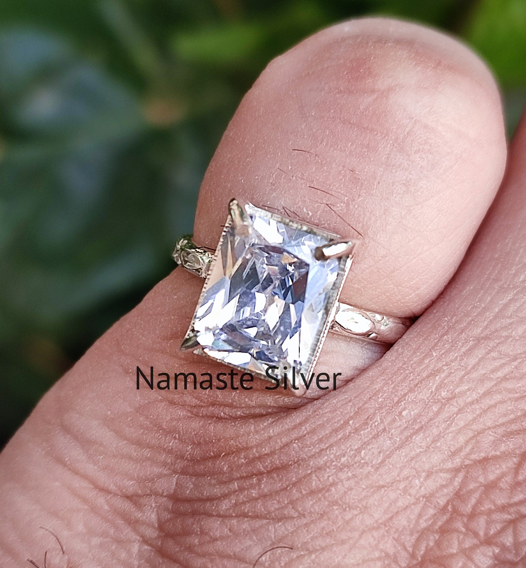 Cubic Zirconia Emerald Cut 925 Solid Sterling Silver Handmade Women Ring, Gift for Her, CZ Silver Ring, Solitaire Ring,