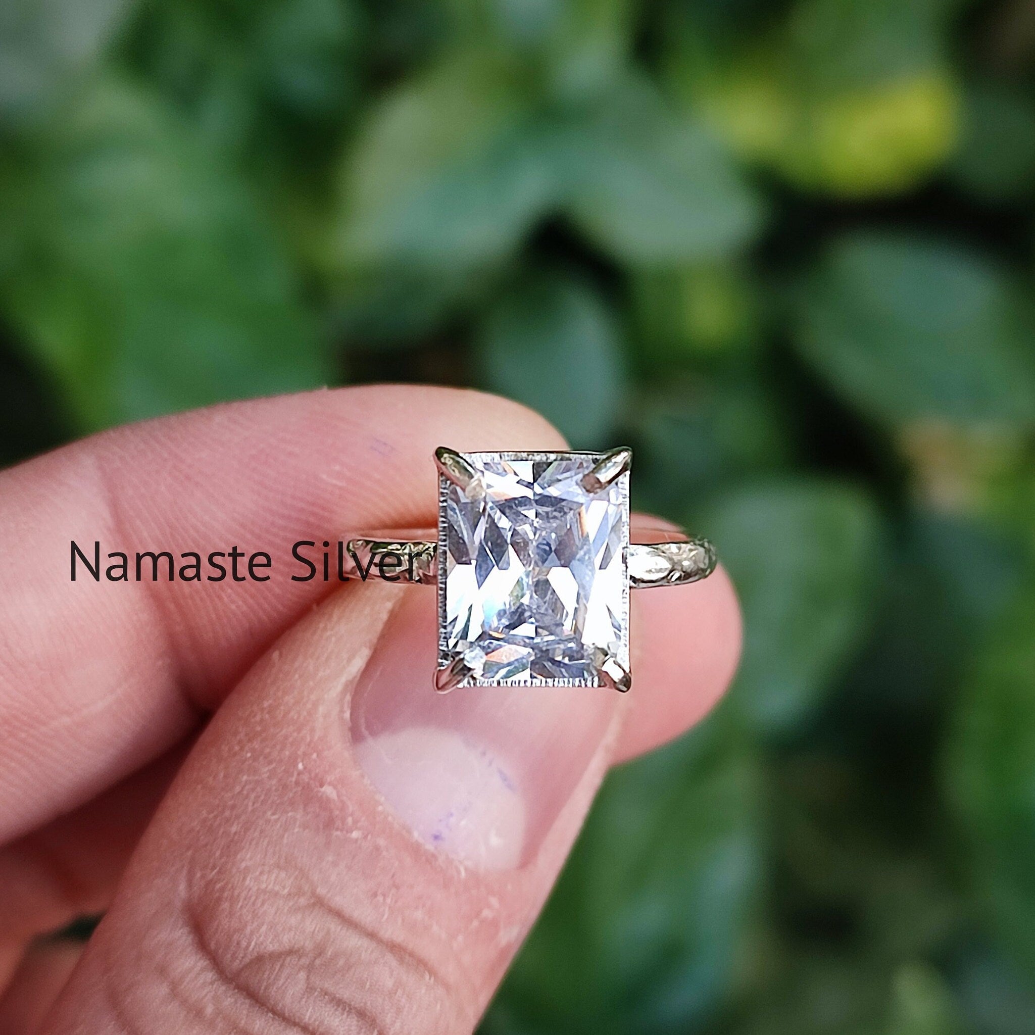 Cubic Zirconia Emerald Cut 925 Solid Sterling Silver Handmade Women Ring, Gift for Her, CZ Silver Ring, Solitaire Ring,