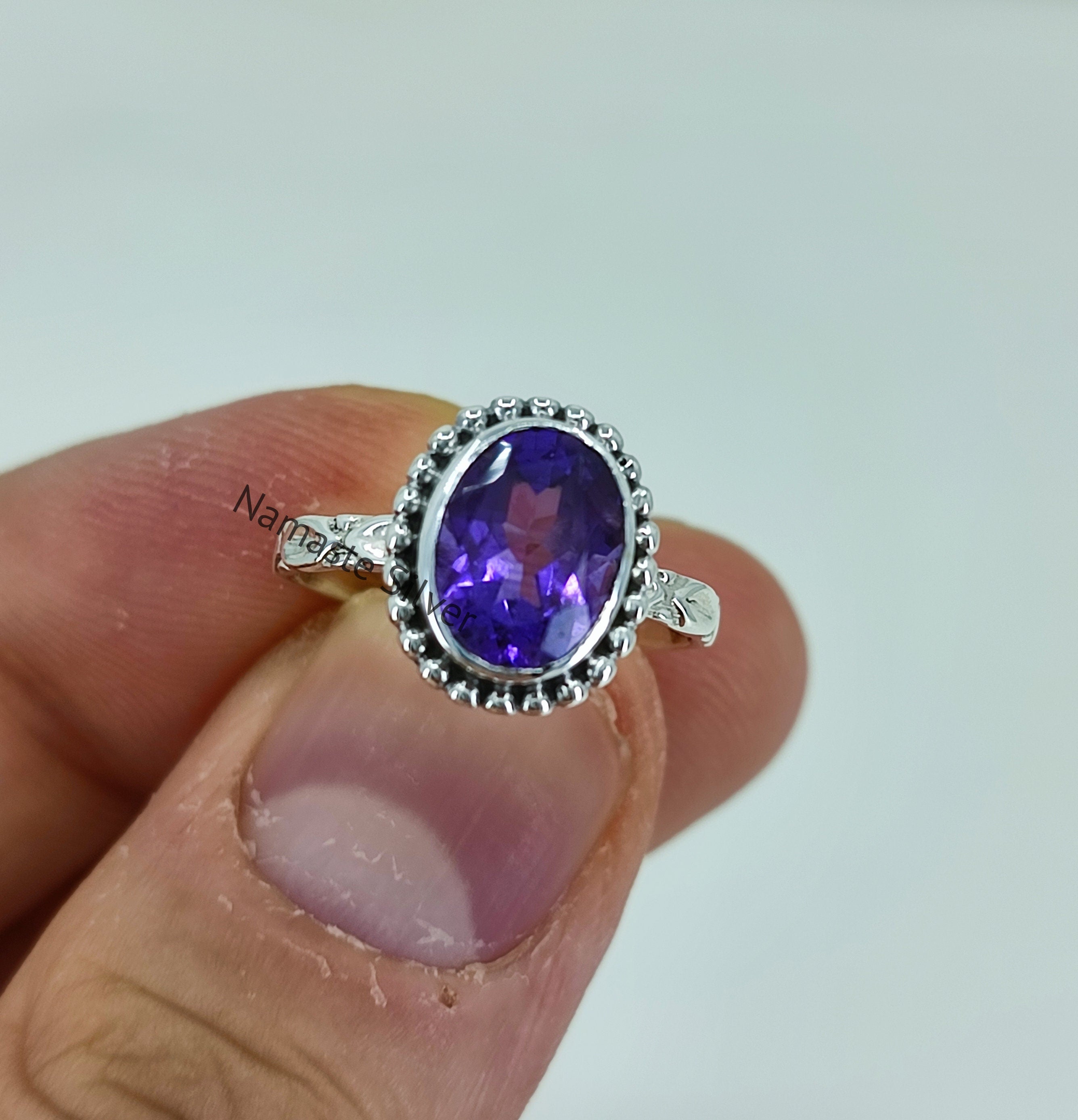 Natural Amethyst Oval 925 Sterling Silver Handmade Women Ring, Purple Gemstone Ring, February Birthstone Ring, Boho Style, Gift for Her