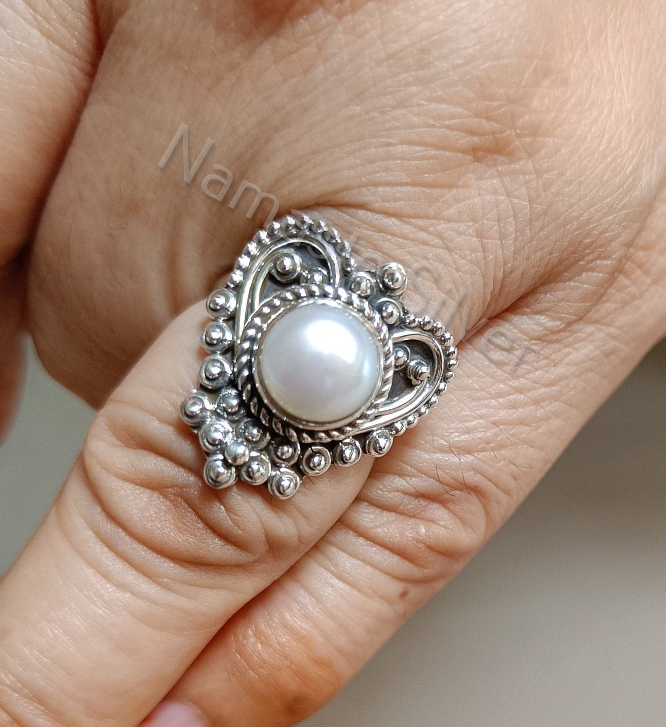 Freshwater Pearl Sterling Silver Handmade Statement Women Ring, Pearl Silver Ring, Sterling Silver Pearl Ring, Pearl Jewelry
