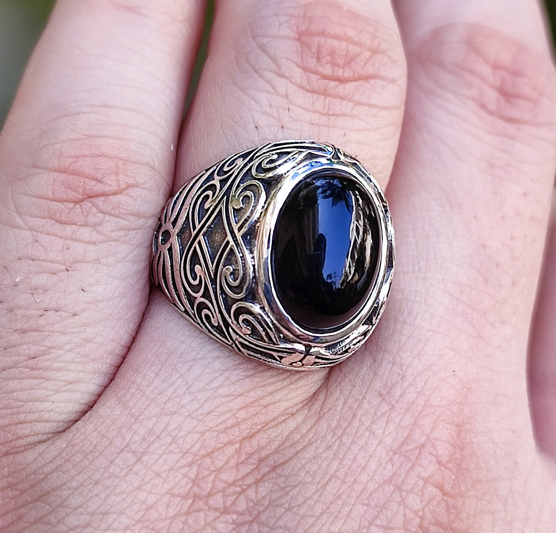 Black Onyx Ring, 925 Sterling Silver Handmade Statement Promise Ring, Natural Black Gemstone Oval Ring, July Birthstone, Boho Gift for her