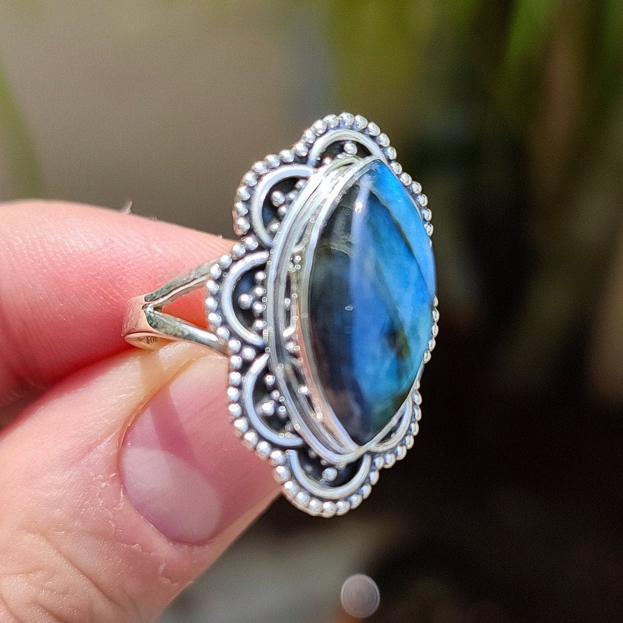 Natural Labradorite Sterling Silver Handmade Statement Women Ring, Gift for her, Labradorite Gemstone Silver Ring, Boho Hippie Jewelry