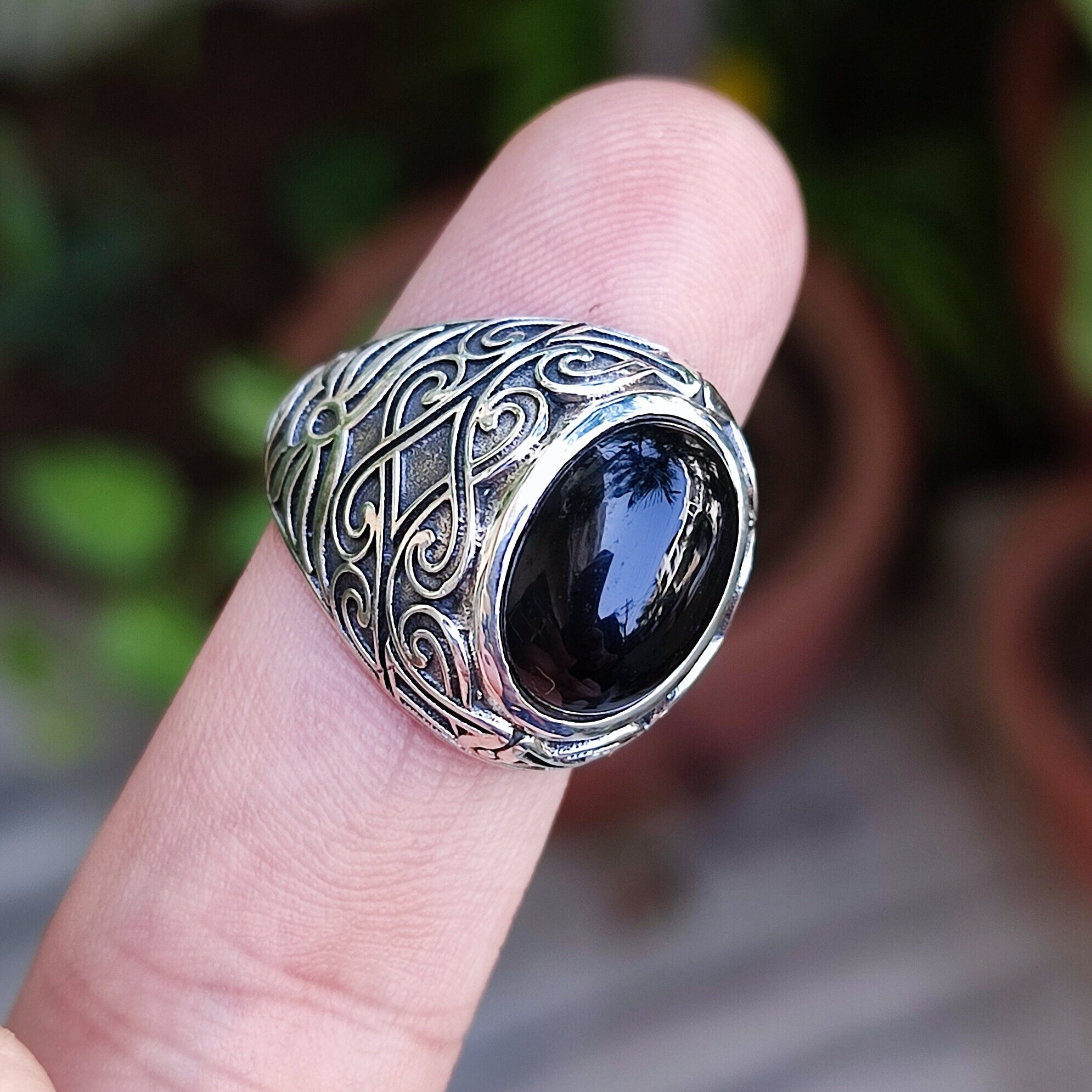 Black Onyx Ring, 925 Sterling Silver Handmade Statement Promise Ring, Natural Black Gemstone Oval Ring, July Birthstone, Boho Gift for her