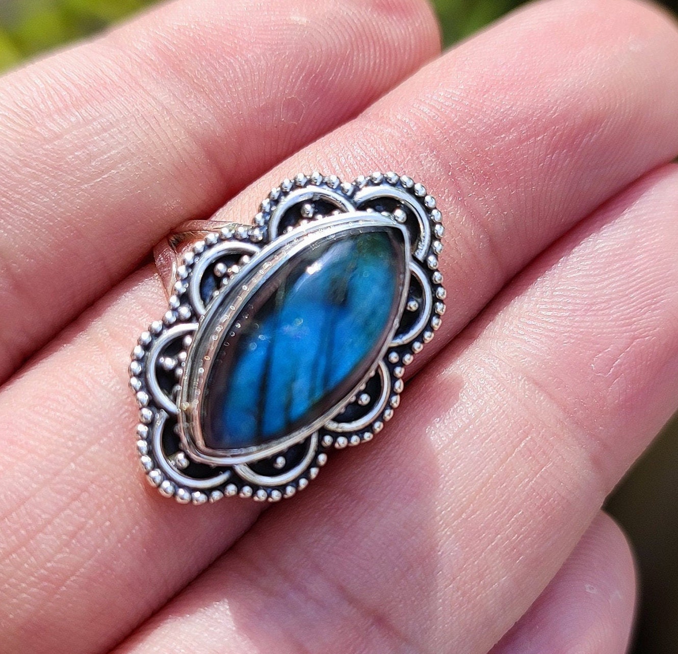 Natural Labradorite Sterling Silver Handmade Statement Women Ring, Gift for her, Labradorite Gemstone Silver Ring, Boho Hippie Jewelry