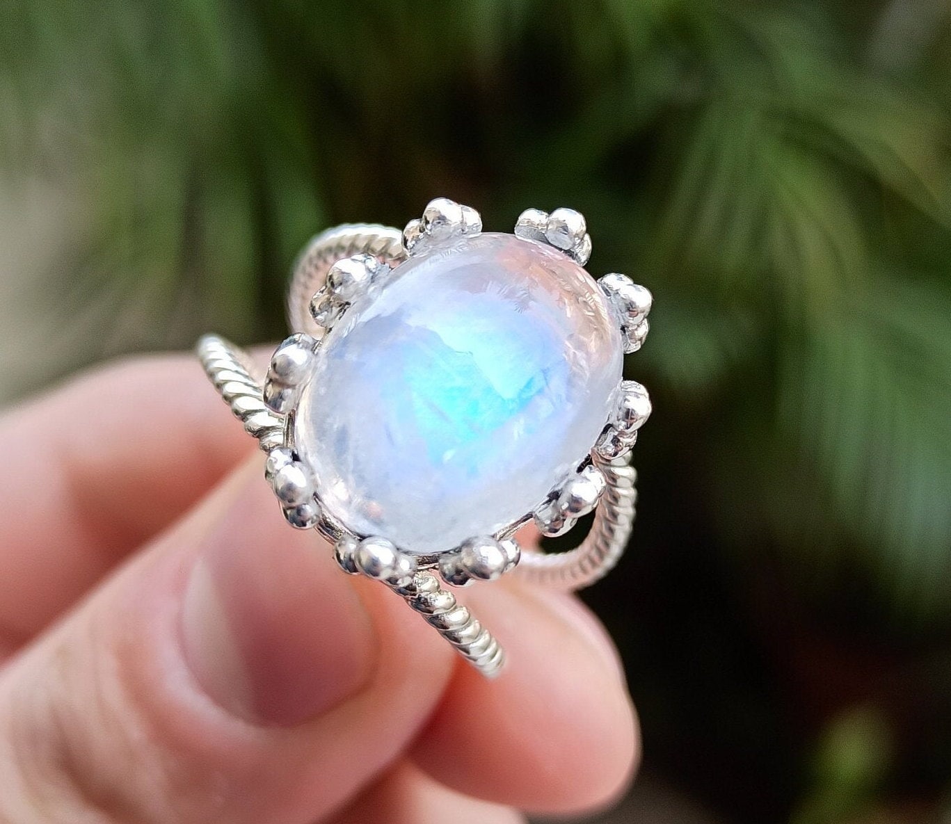 Rainbow Moonstone Ring, 925 Solid Sterling Silver Ring, sold Blue Fire Moonstone Ring, Ring for Women Rings, Round Moonstone Ring, Boho Ring