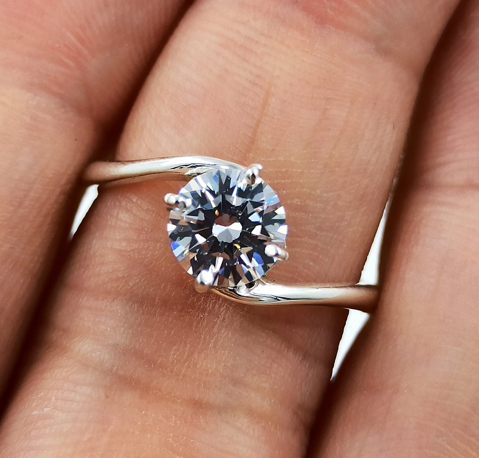 Cubic Zirconia Ring, Six Prongs Solitaire Ring, 925 Sterling Silver Ring, Handmade Gift for Her Birthday Anniversary Bridesmaid Engagement