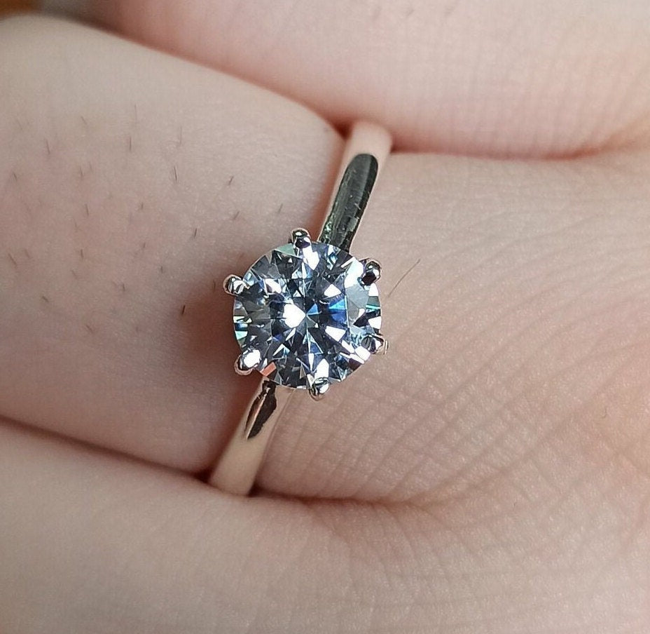 Cubic Zirconia Ring, Six Prongs CZ Solitaire Ring, Sterling Silver Ring, Handmade Gift for Her Birthday Anniversary Bridesmaid Engagement