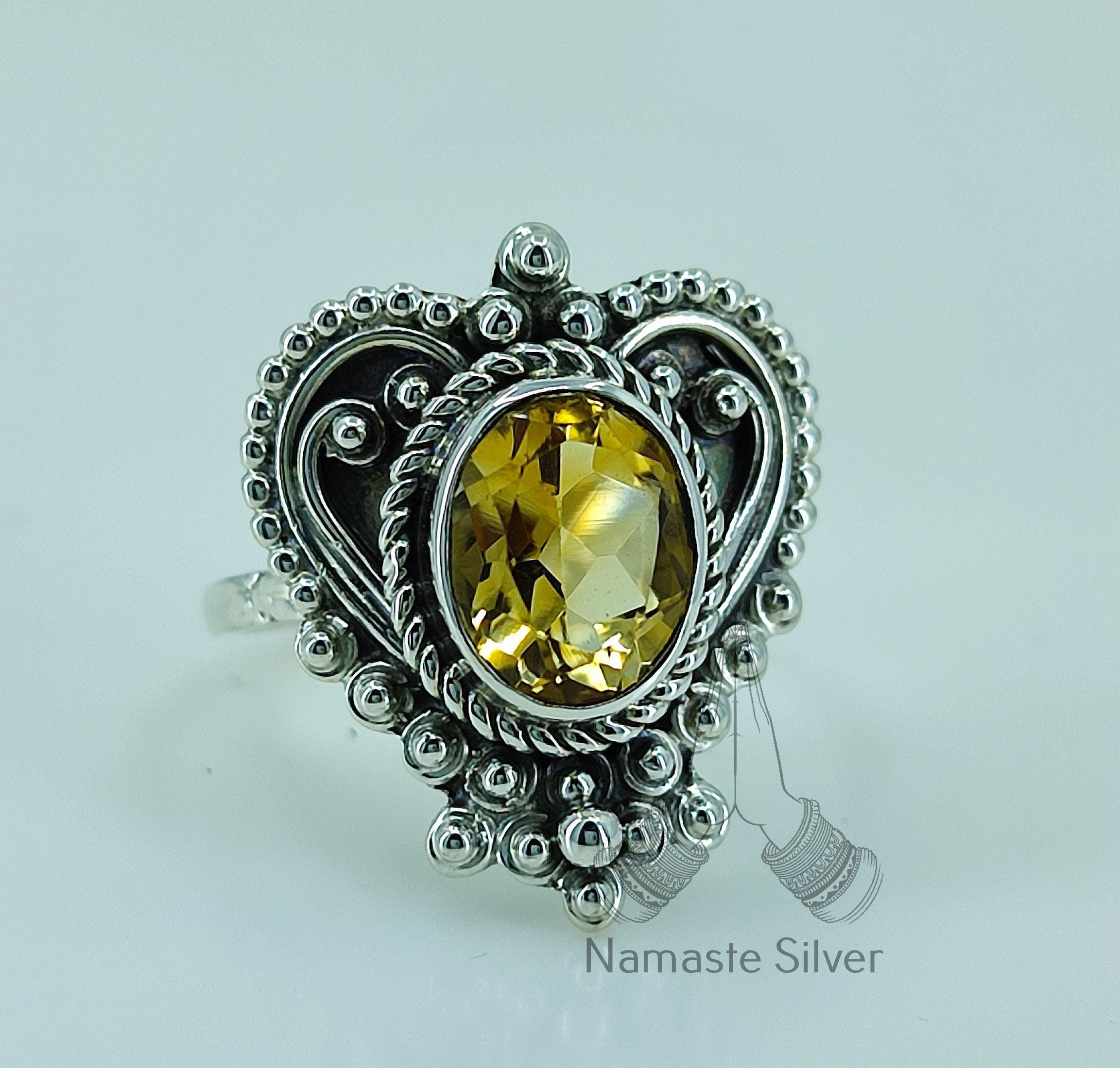 Natural Citrine Oval 925 Sterling Silver Handmade Statement Women Heart shape Ring, Yellow Gemstone, Gift for her, Citrine Silver Ring