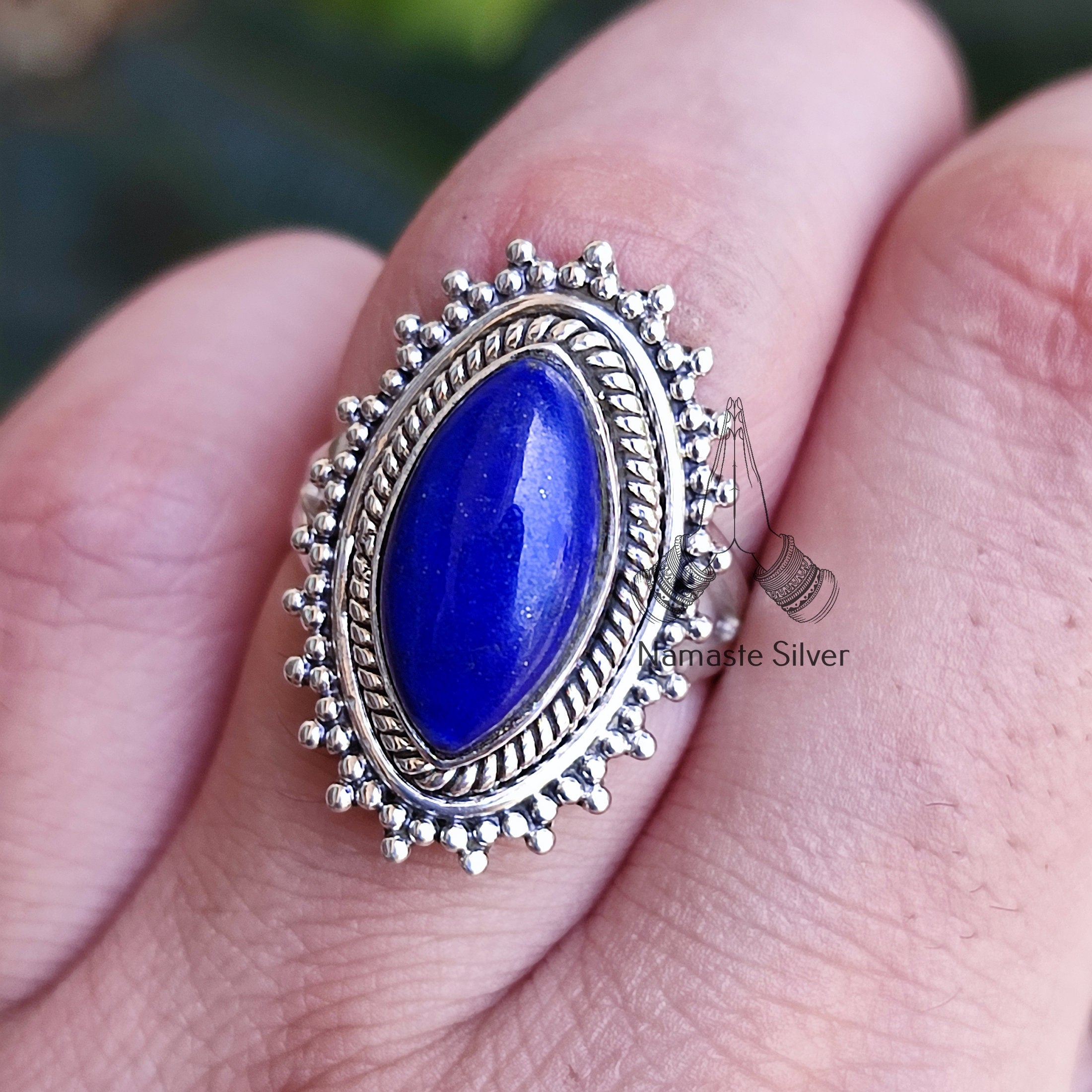Lapis Lazuli 925 Sterling Silver Handmade Statement Women Ring, Blue Gemstone Boho Jewelry, Gift for her Birthday Anniversary Christmas