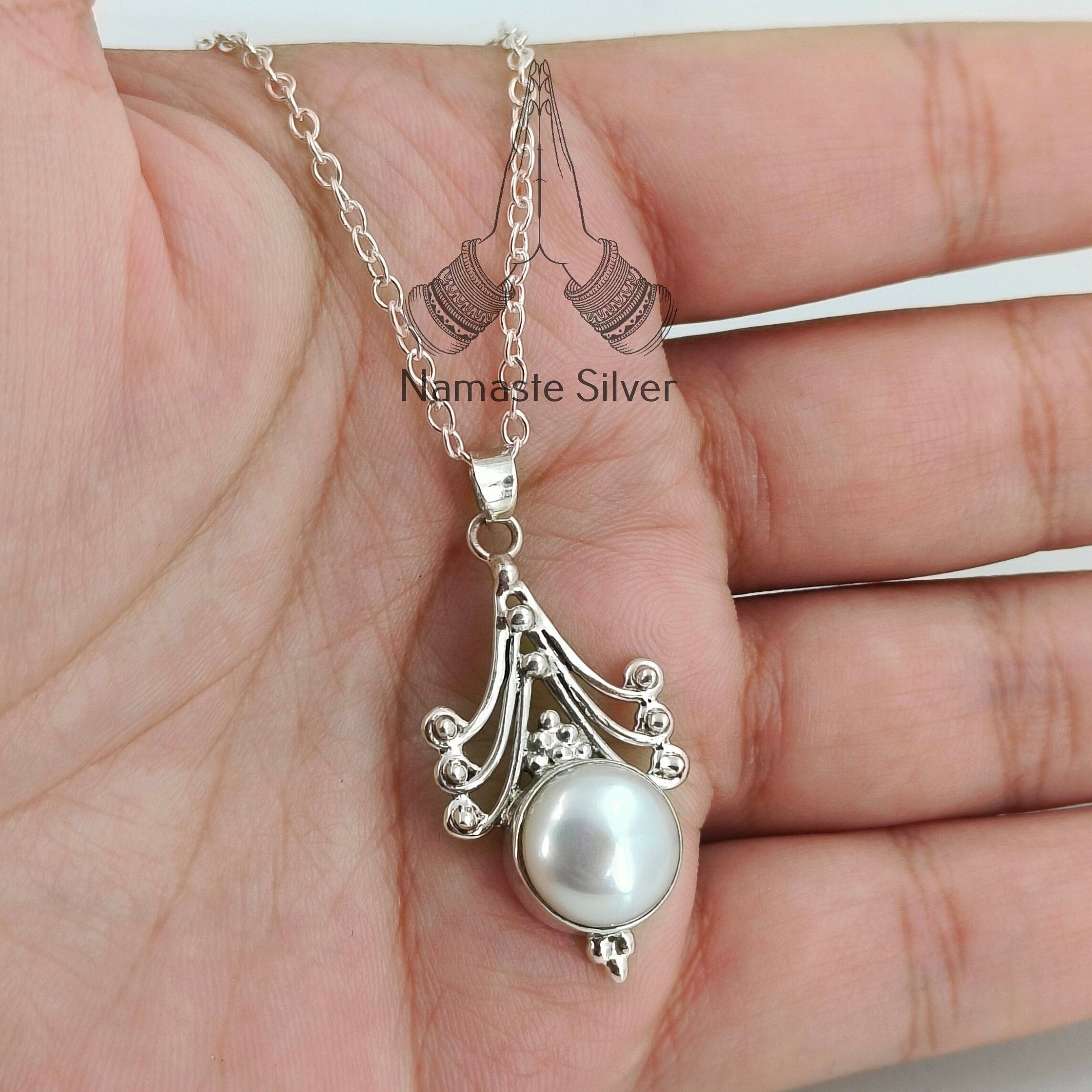 Freshwater Pearl 925 Sterling Silver Handmade Pendant Chain