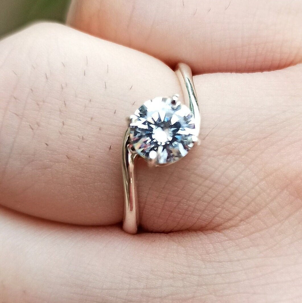 Cubic Zirconia Ring, Six Prongs Solitaire Ring, 925 Sterling Silver Ring, Handmade Gift for Her Birthday Anniversary Bridesmaid Engagement