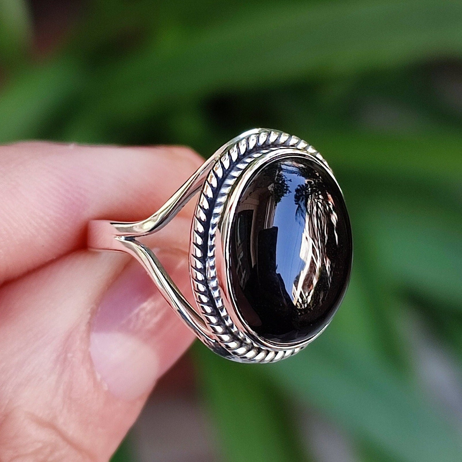 Black Onyx Ring, Handmade 925 Sterling Silver Statement Promise Ring, Natural Black Gemstone Oval Jewelry, July Birthstone, Gift for Her