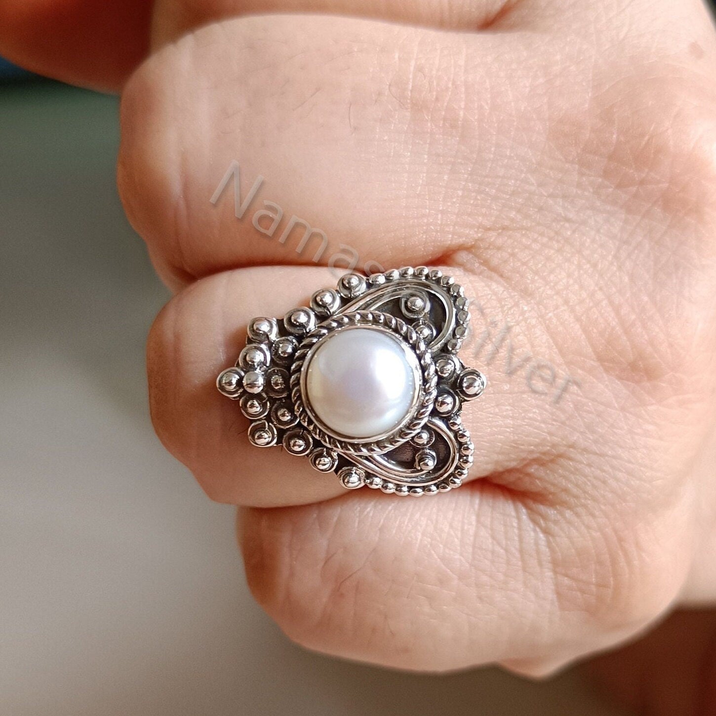 Freshwater Pearl Sterling Silver Handmade Statement Women Ring, Pearl Silver Ring, Sterling Silver Pearl Ring, Pearl Jewelry