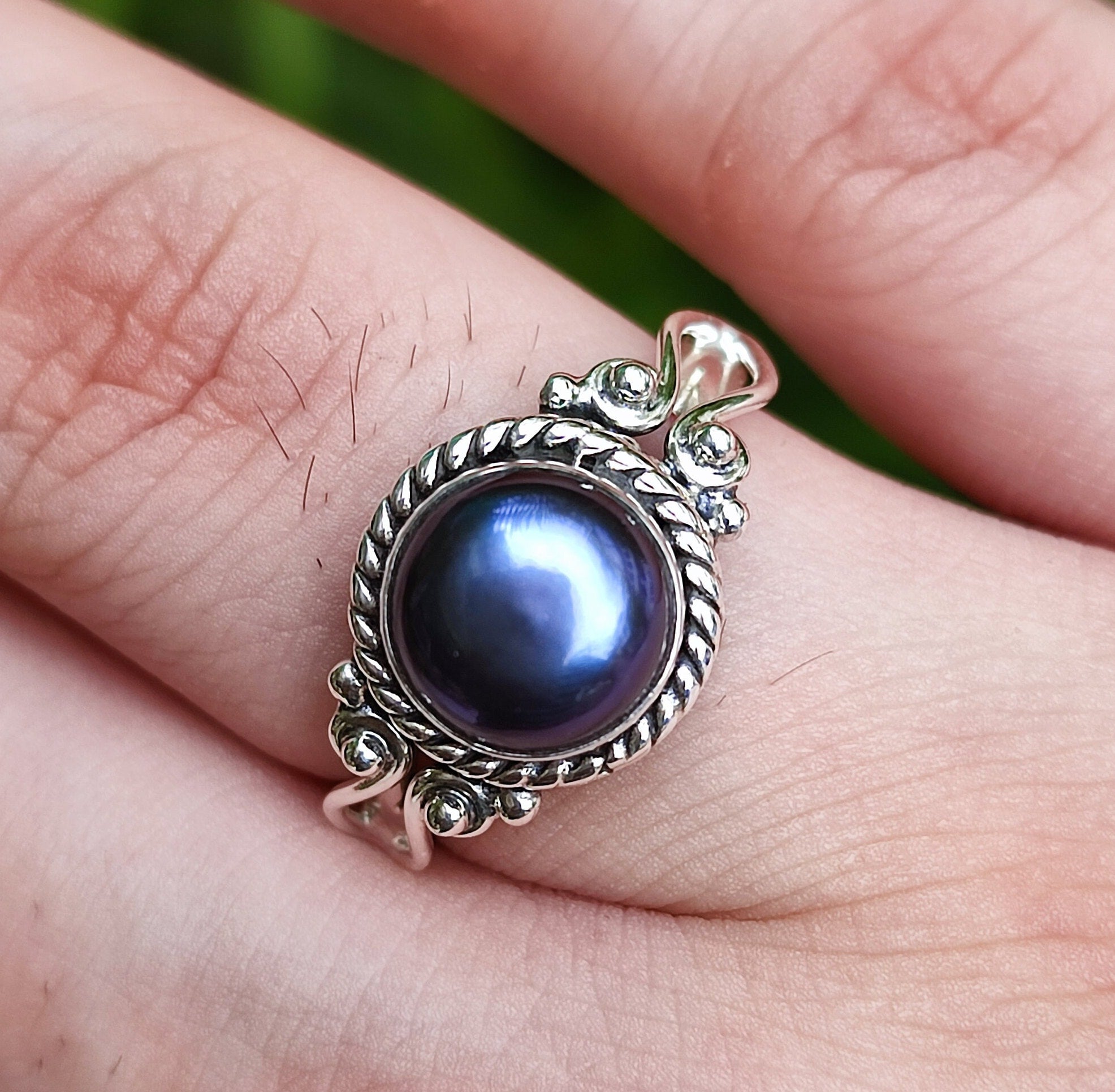 Black Pearl Sterling Silver Ring Handmade Statement Boho Jewelry Gift for Her Birthday Anniversary Wedding Engagement Christmas Valentines