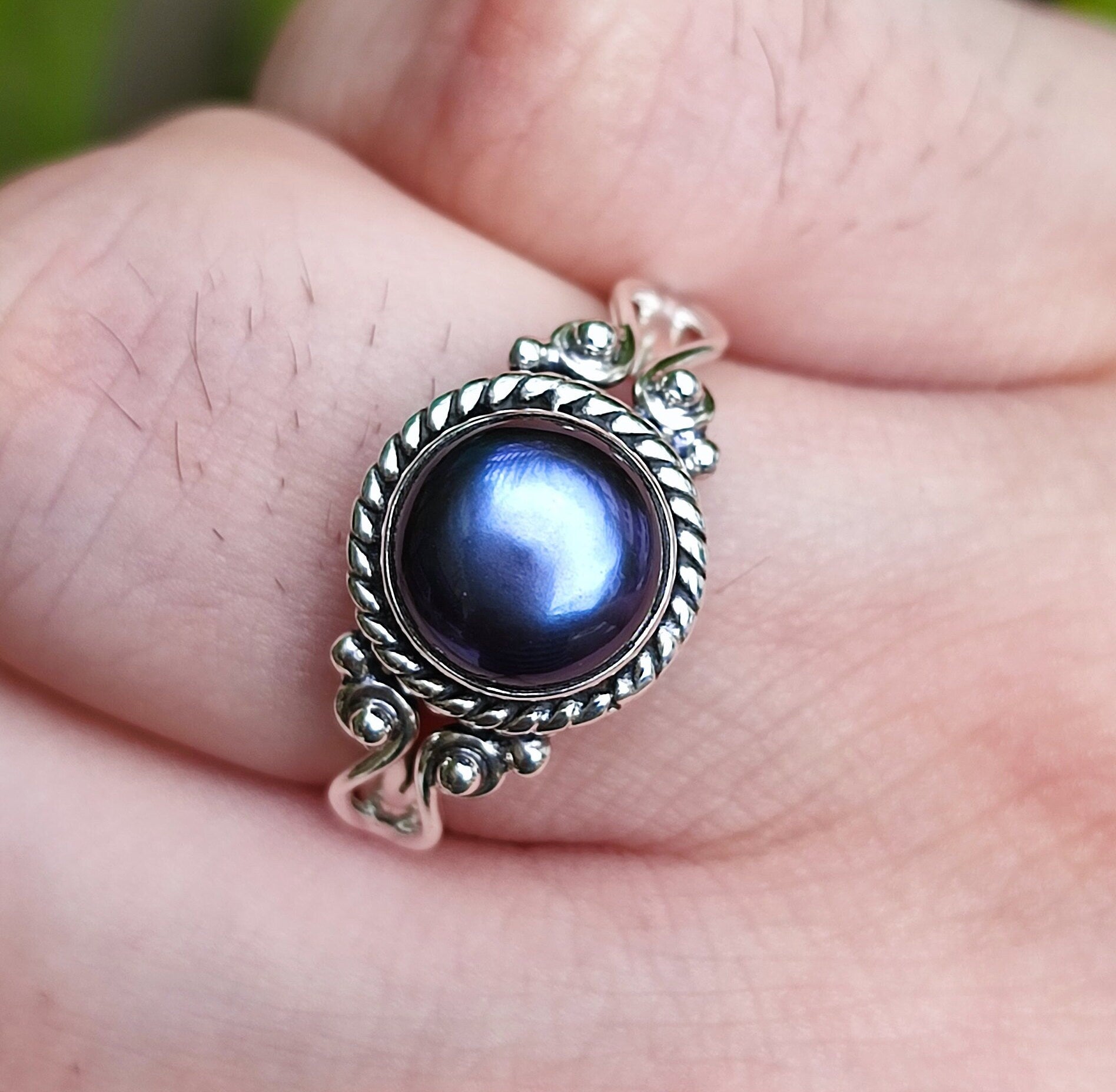 Black Pearl Sterling Silver Ring Handmade Statement Boho Jewelry Gift for Her Birthday Anniversary Wedding Engagement Christmas Valentines