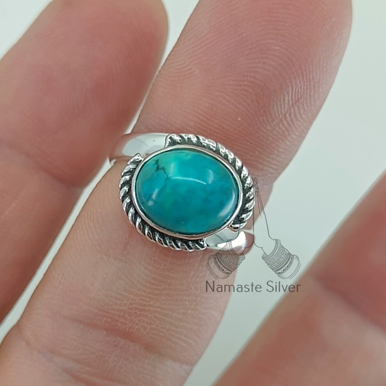 Turquoise Sterling Silver Ring, Handmade Boho Statement Gemstone Jewelry Gift for Her Anniversary Birthday Wedding Christmas Valentine's Day