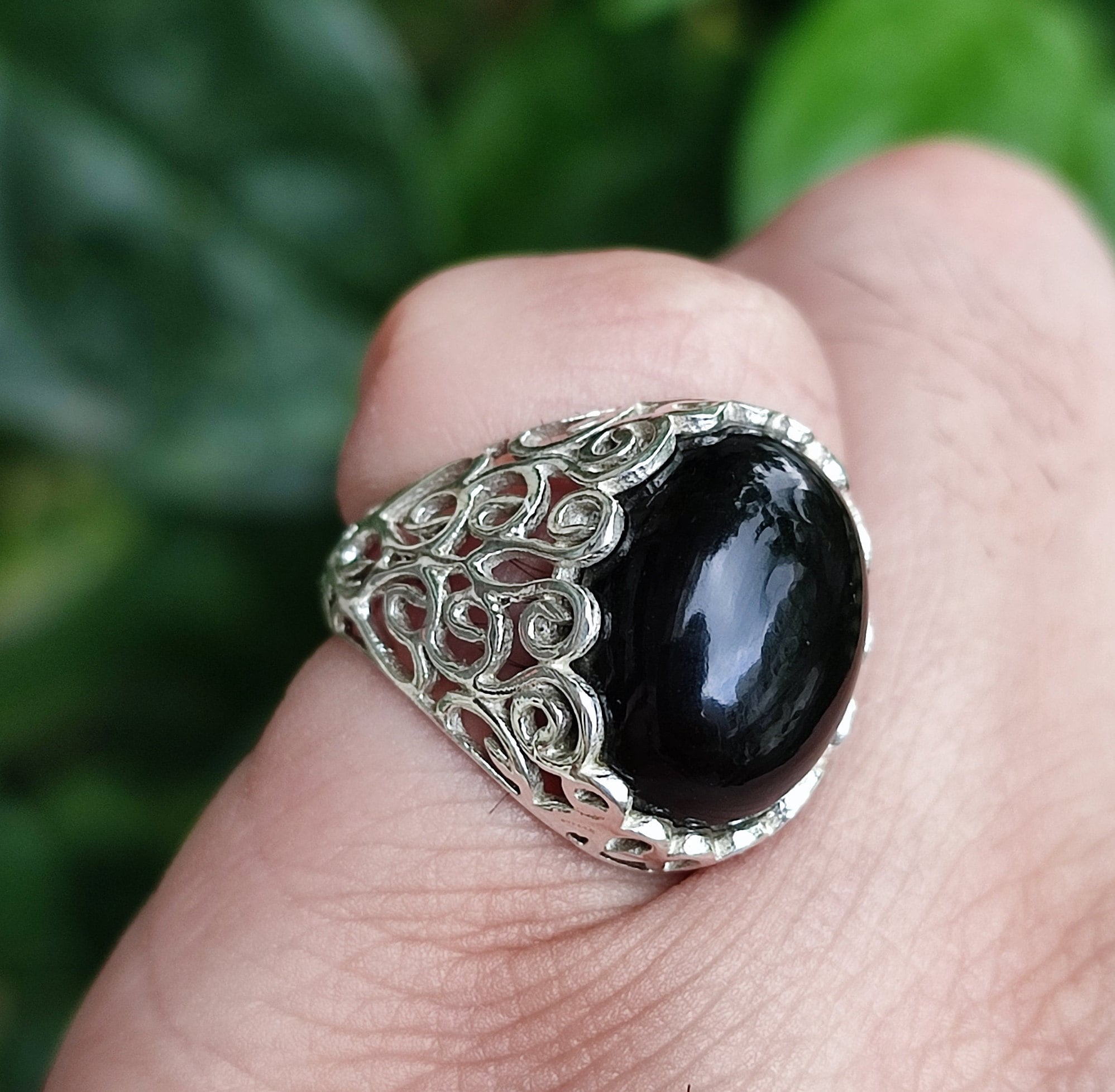 Black Onyx Sterling Silver Ring Black Gemstone Handmade Statement Boho Jewelry Filigree Gift for her Birthday Anniversary Wedding Christmas