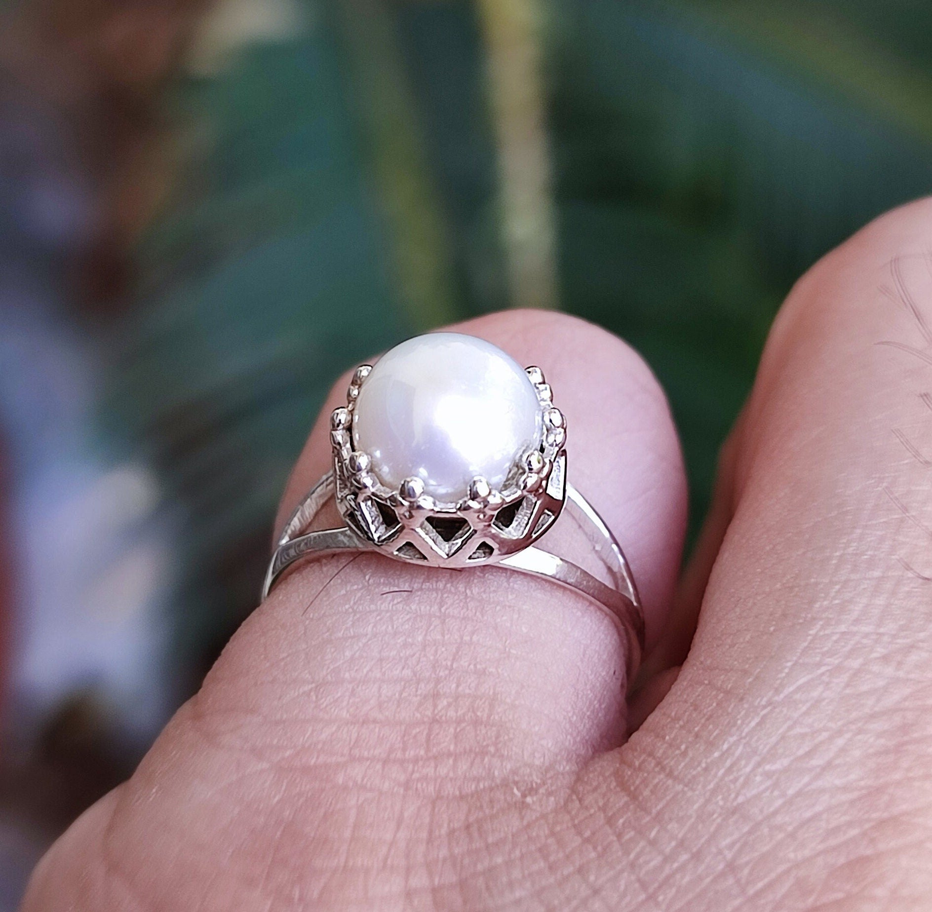 Freshwater Pearl 925 Sterling Solid Silver Handmade Crown Ring for Women, Pearl Silver Ring, Gift for Her, Mother's Day Gift