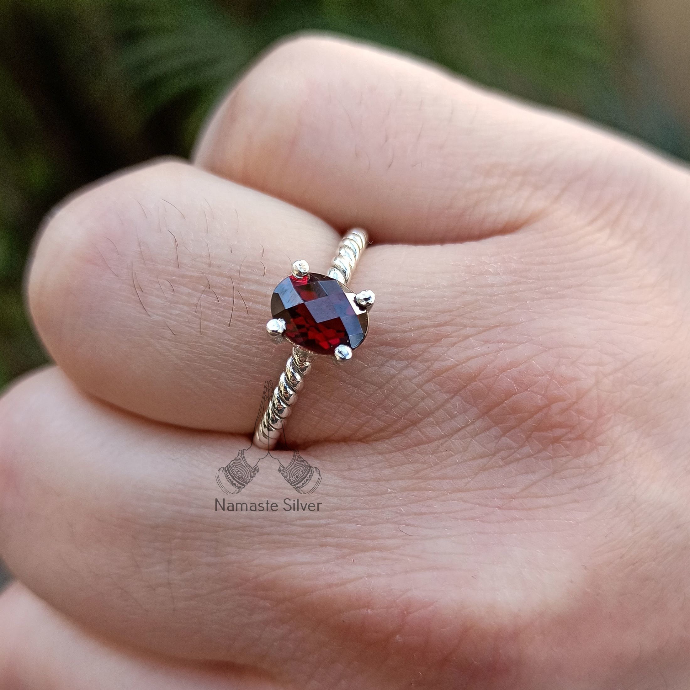 Garnet Sterling Silver Handmade Dainty Ring, Natural Gemstone