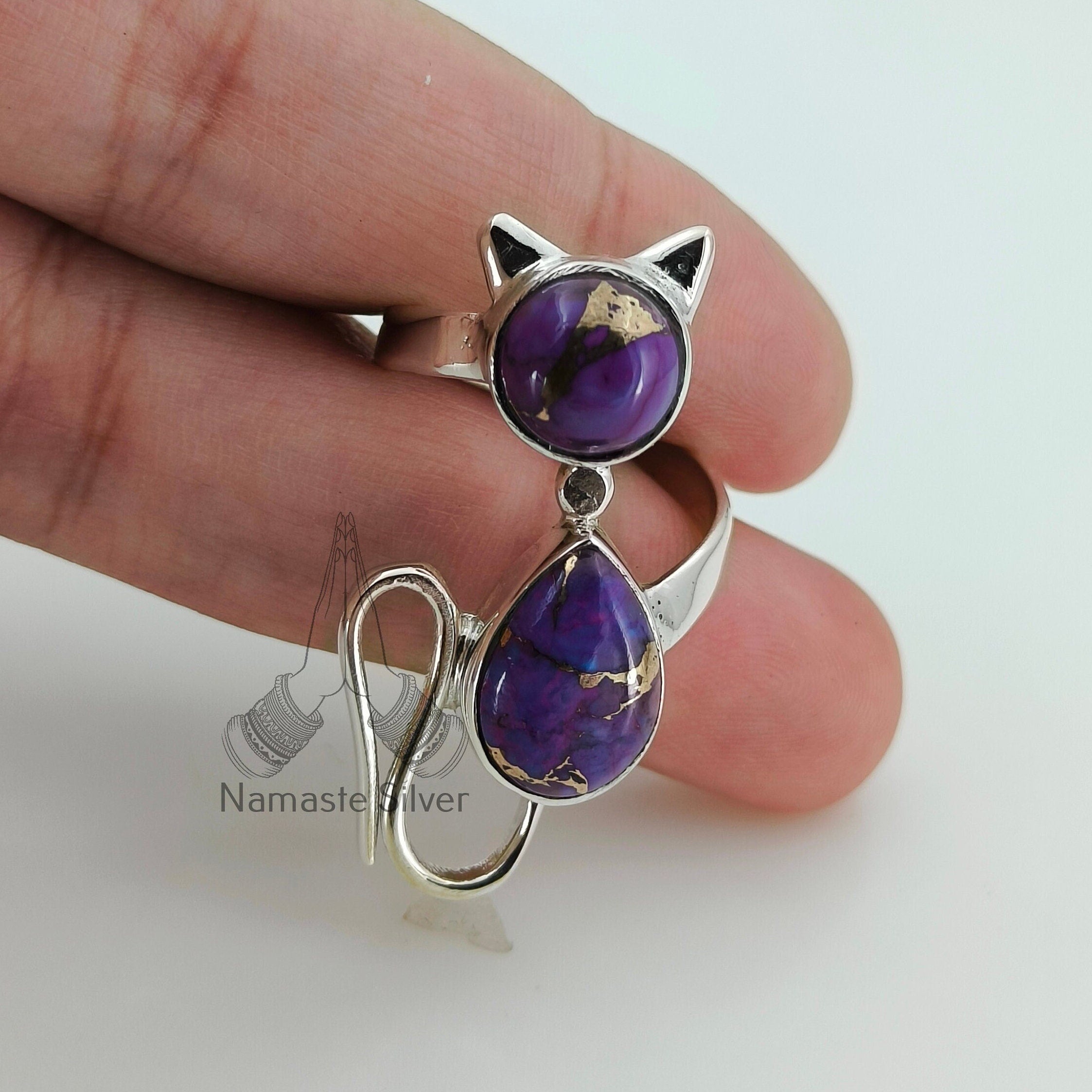 Purple Copper Turquoise Ring Sterling Silver Handmade Cat Ring for girl gift for her Birthday Anniversary Christmas Valentine's Day