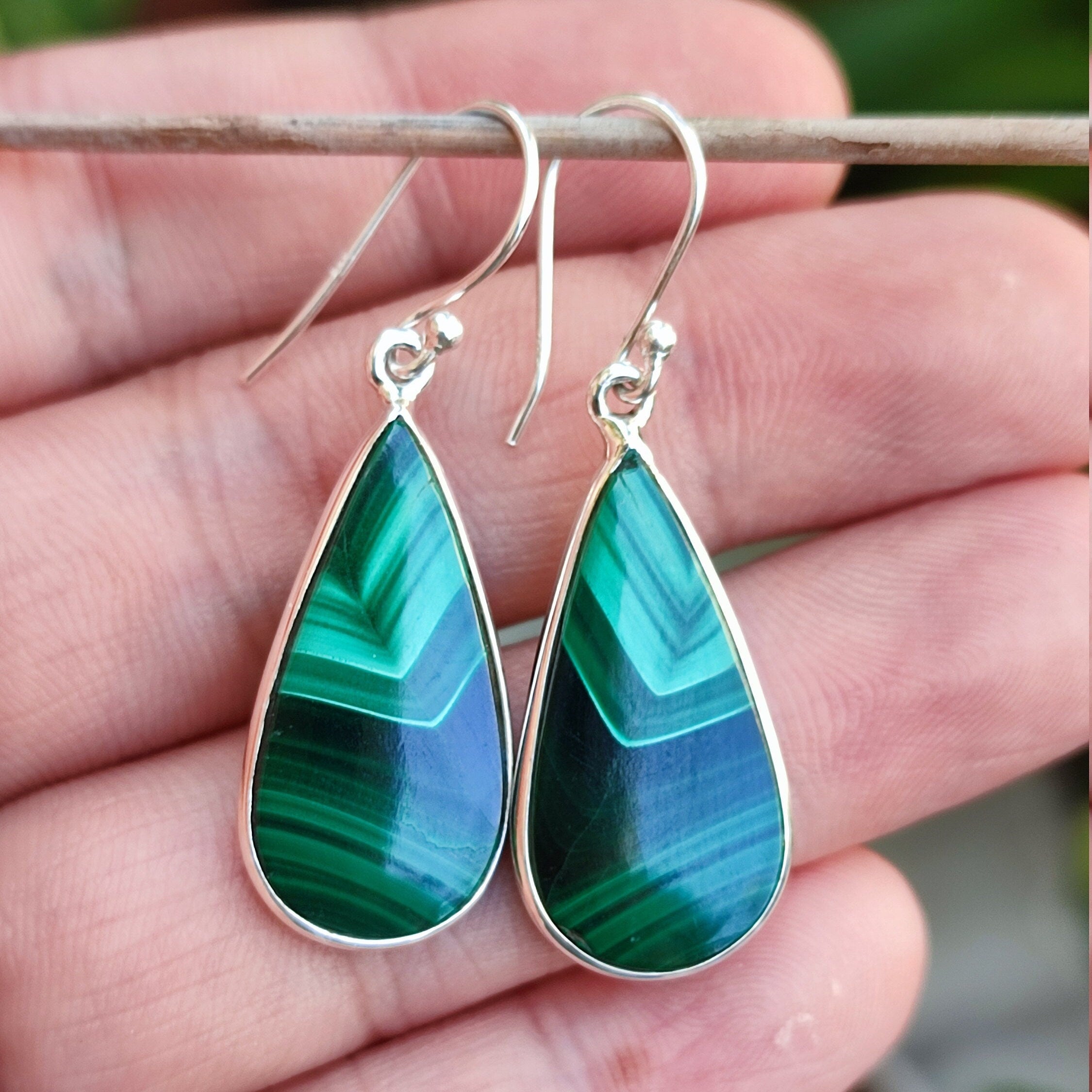 Malachite Pearshape Dangle Drop Earrings, 925 Sterling Silver Handmade Boho Earrings, Gift for Her, Gemstone Earrings, Birthstone Earrings