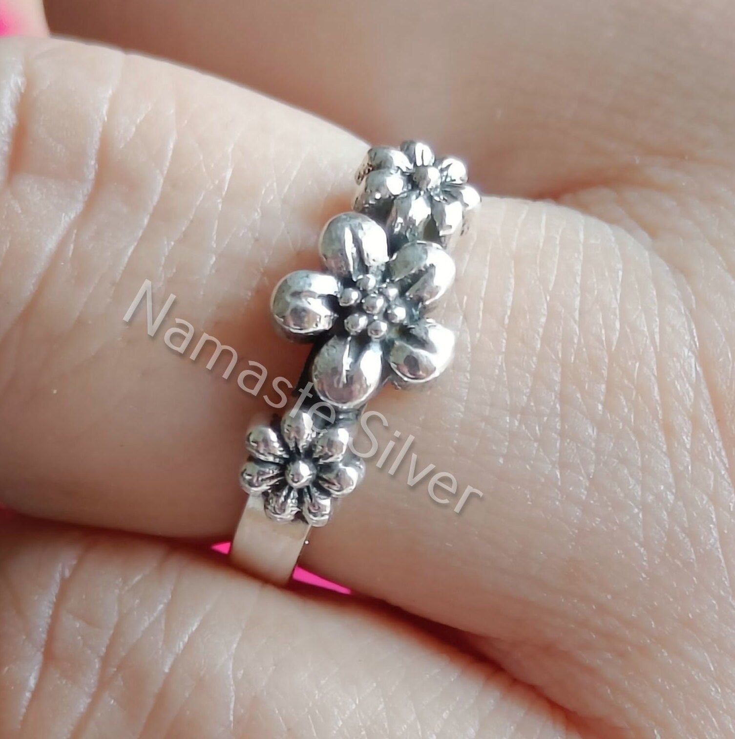 Floral 925 Sterling Silver Handmade Dainty Cute Ring Minimalist Band Gift for her Birthday Anniversary Christmas Valentine's Day Engagement