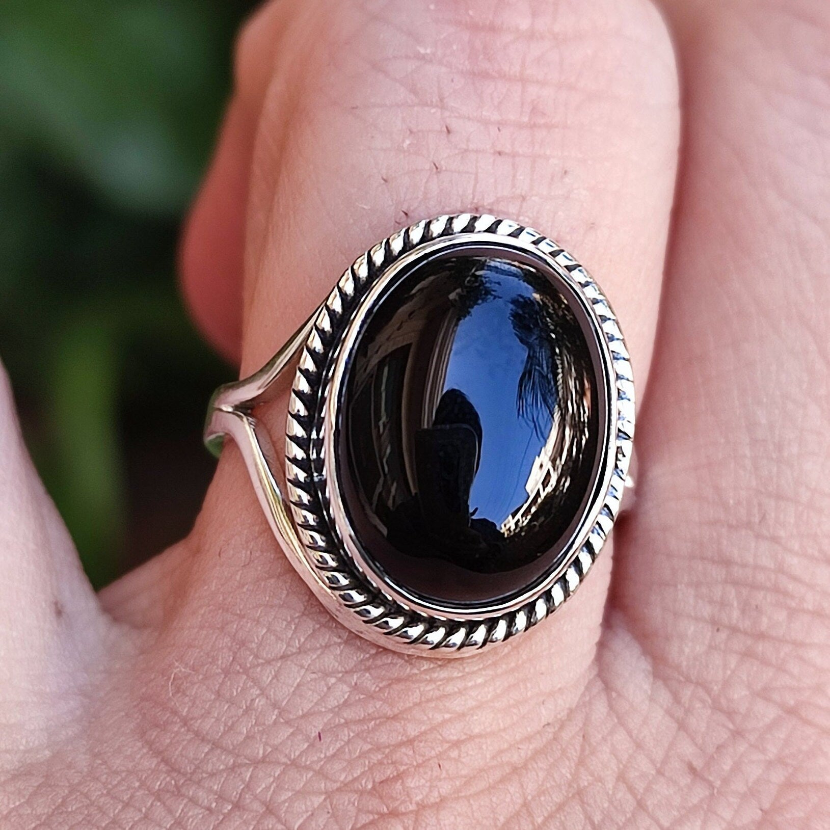 Black Onyx Ring, Handmade 925 Sterling Silver Statement Promise Ring, Natural Black Gemstone Oval Jewelry, July Birthstone, Gift for Her