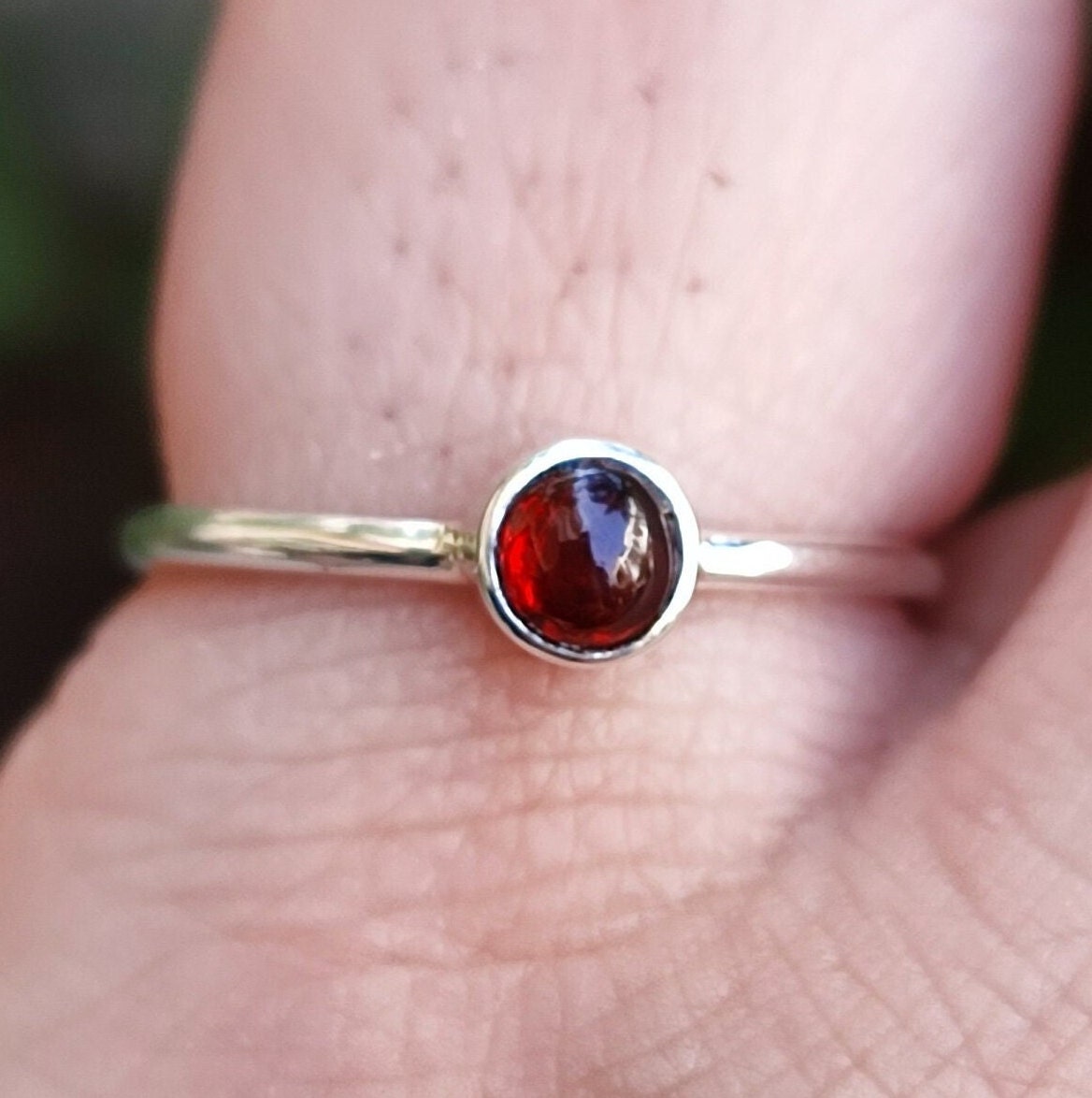 Garnet Sterling Silver Dainty Ring - Handmade Boho Natural Gemstone Jewelry Gift for Her Birthday, Anniversary, Christmas, Valentine's Day