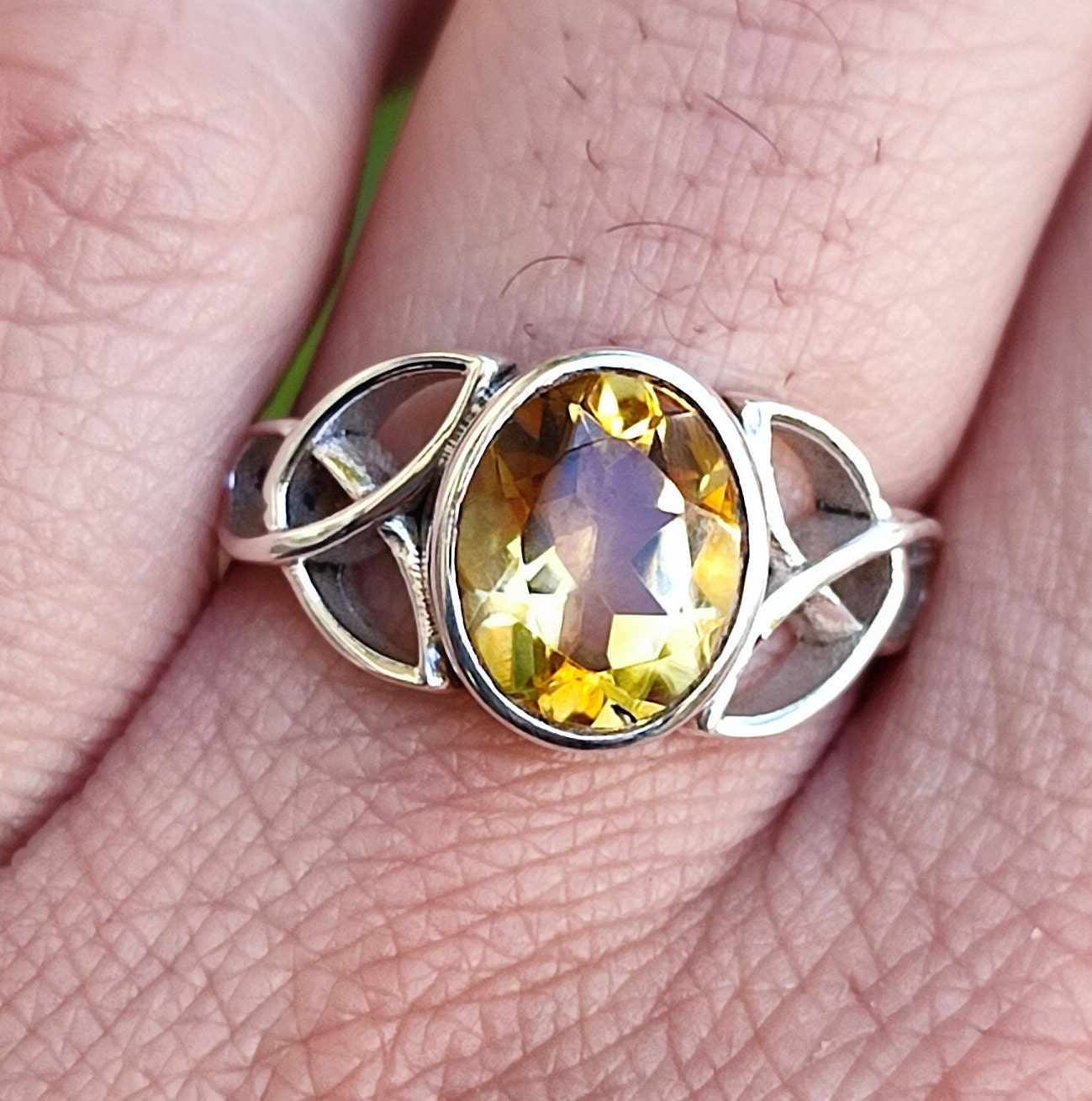 Citrine Oval Celtic Knot Silver Ring 925 Sterling Silver Handmade Celtic Knot Statement Gemstone Boho Ring - Unique Gift for Her