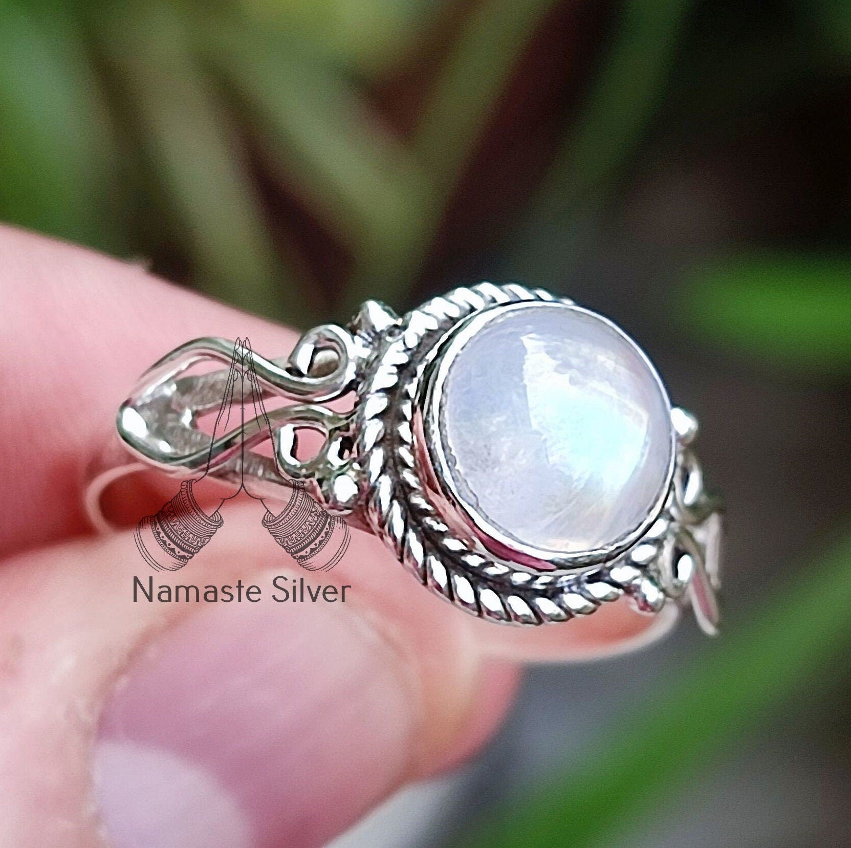 Rainbow Moonstone Sterling Silver Ring Handmade Boho Natural Gemstone Jewelry Gift for her Birthday Anniversary Christmas Valentine's Day