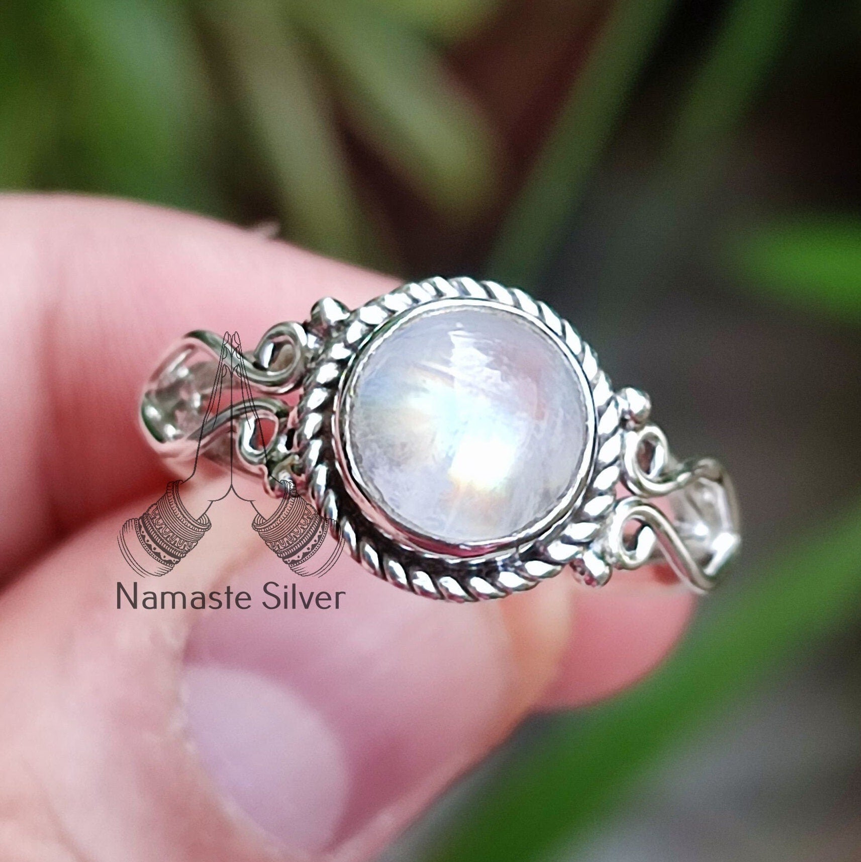 Rainbow Moonstone Sterling Silver Ring Handmade Boho Natural Gemstone Jewelry Gift for her Birthday Anniversary Christmas Valentine's Day