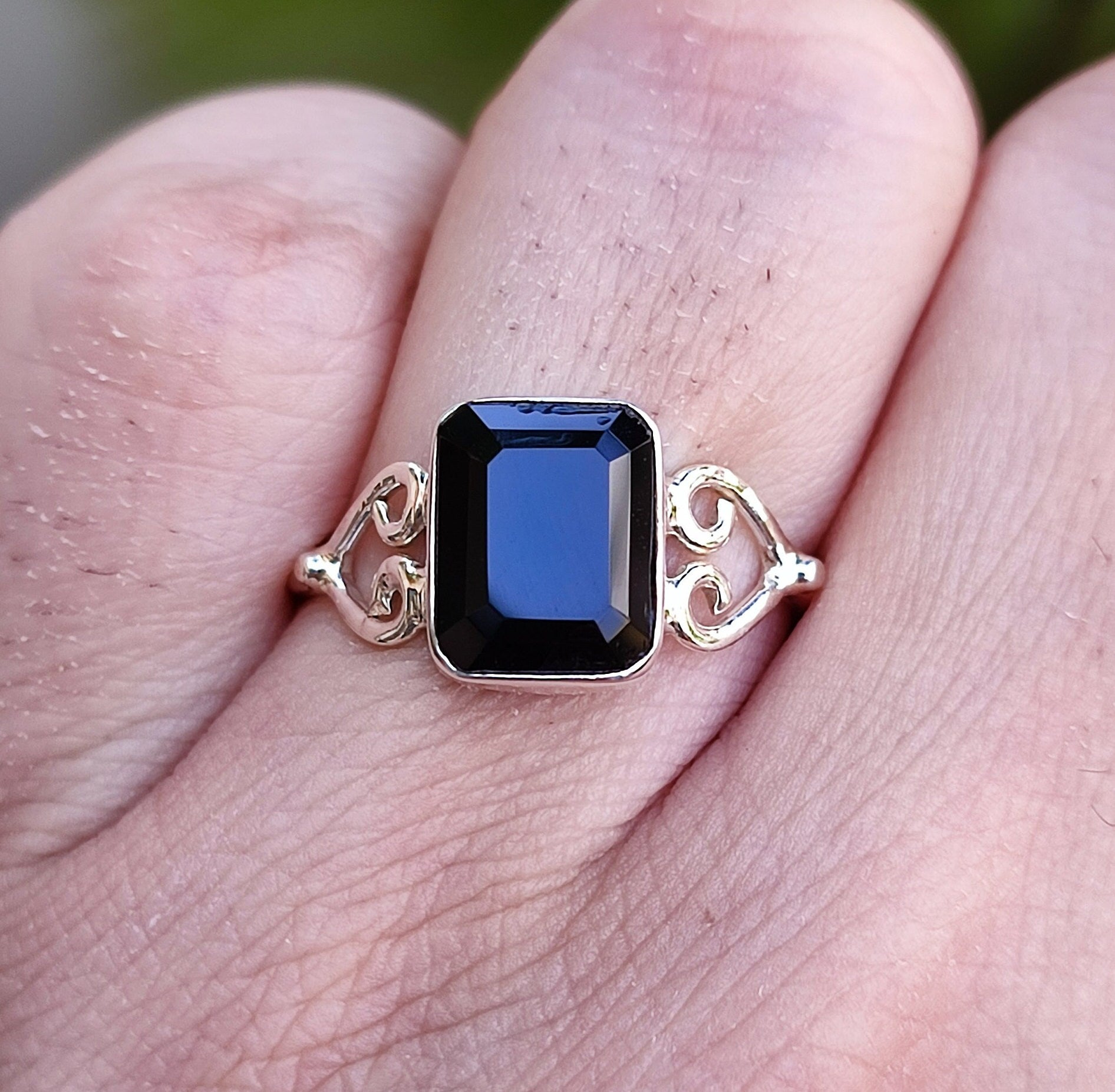 Emerald Cut Black Onyx Ring, Black Onyx Sterling Silver Ring, Black Onyx Handmade Statement Boho Ring, Gift for Her, Birthday Anniversary