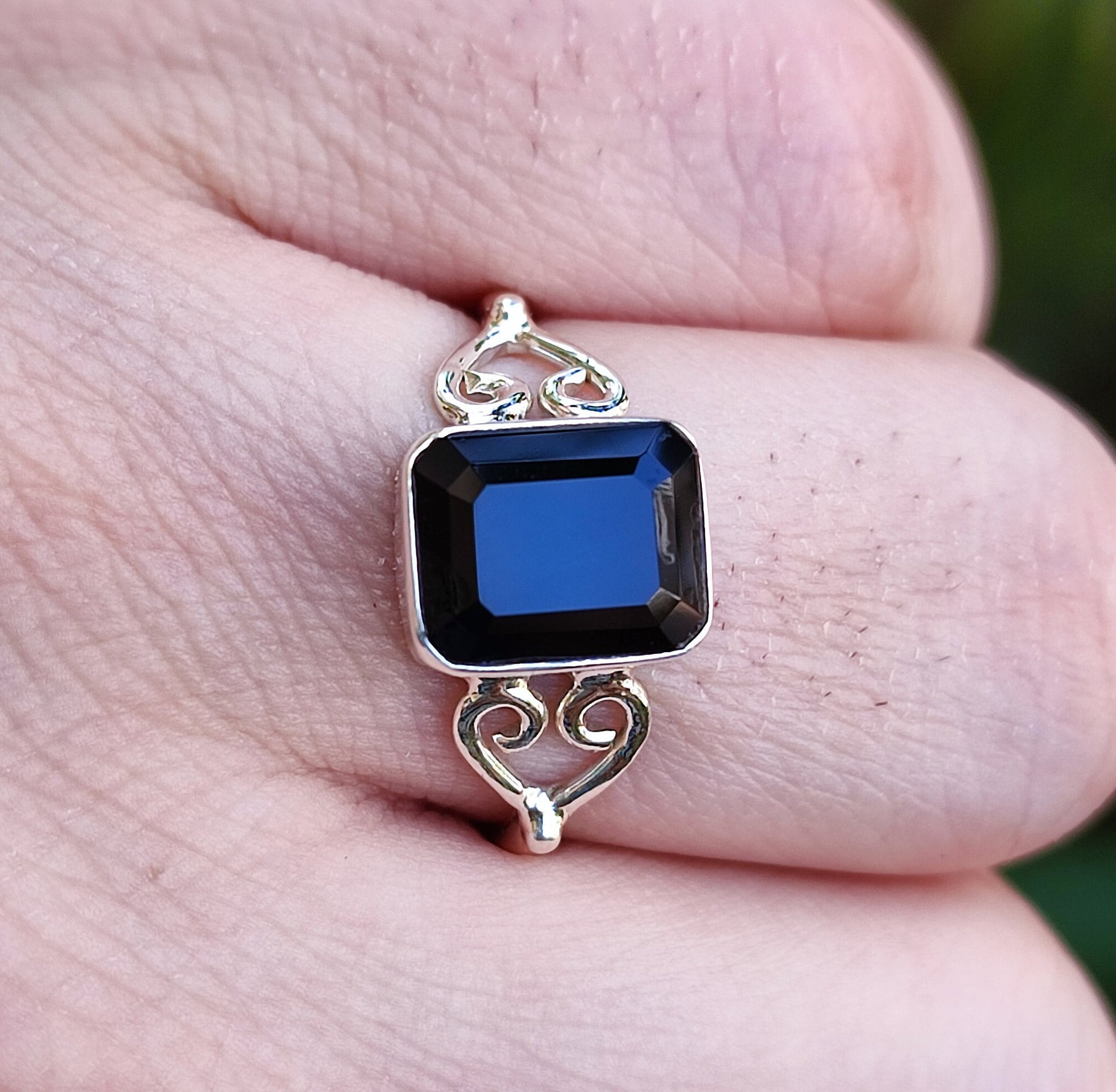 Emerald Cut Black Onyx Ring, Black Onyx Sterling Silver Ring, Black Onyx Handmade Statement Boho Ring, Gift for Her, Birthday Anniversary